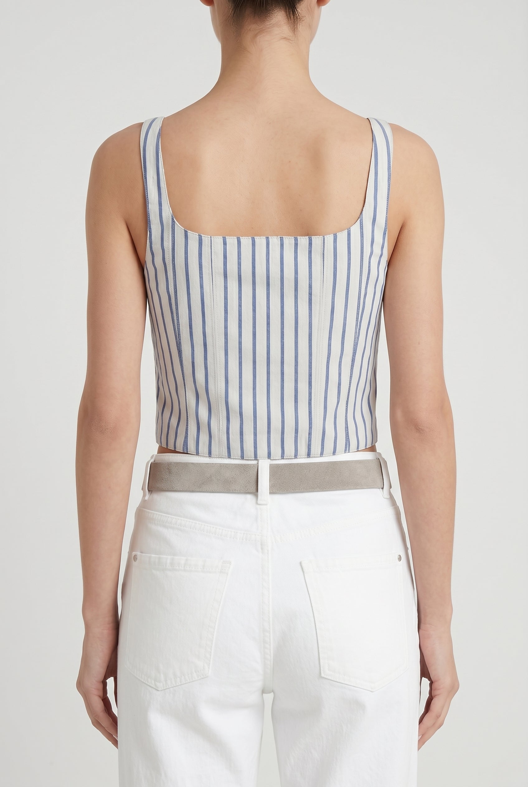 BRUNELLO CUCINELLI WOMEN'S BLUE STRIPED COTTON TOP