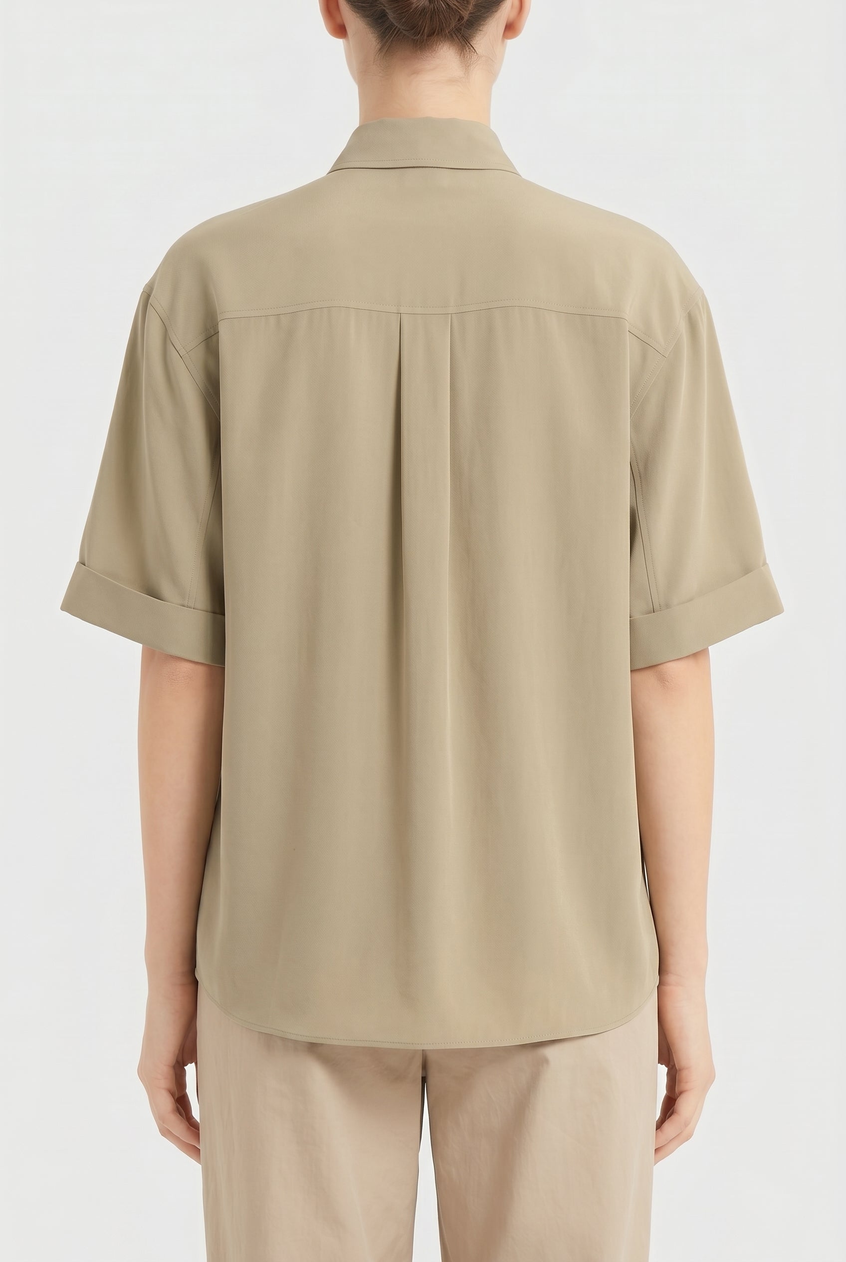 BRUNELLO CUCINELLI WOMEN'S LIGHT KHAKI SILK SHIRT