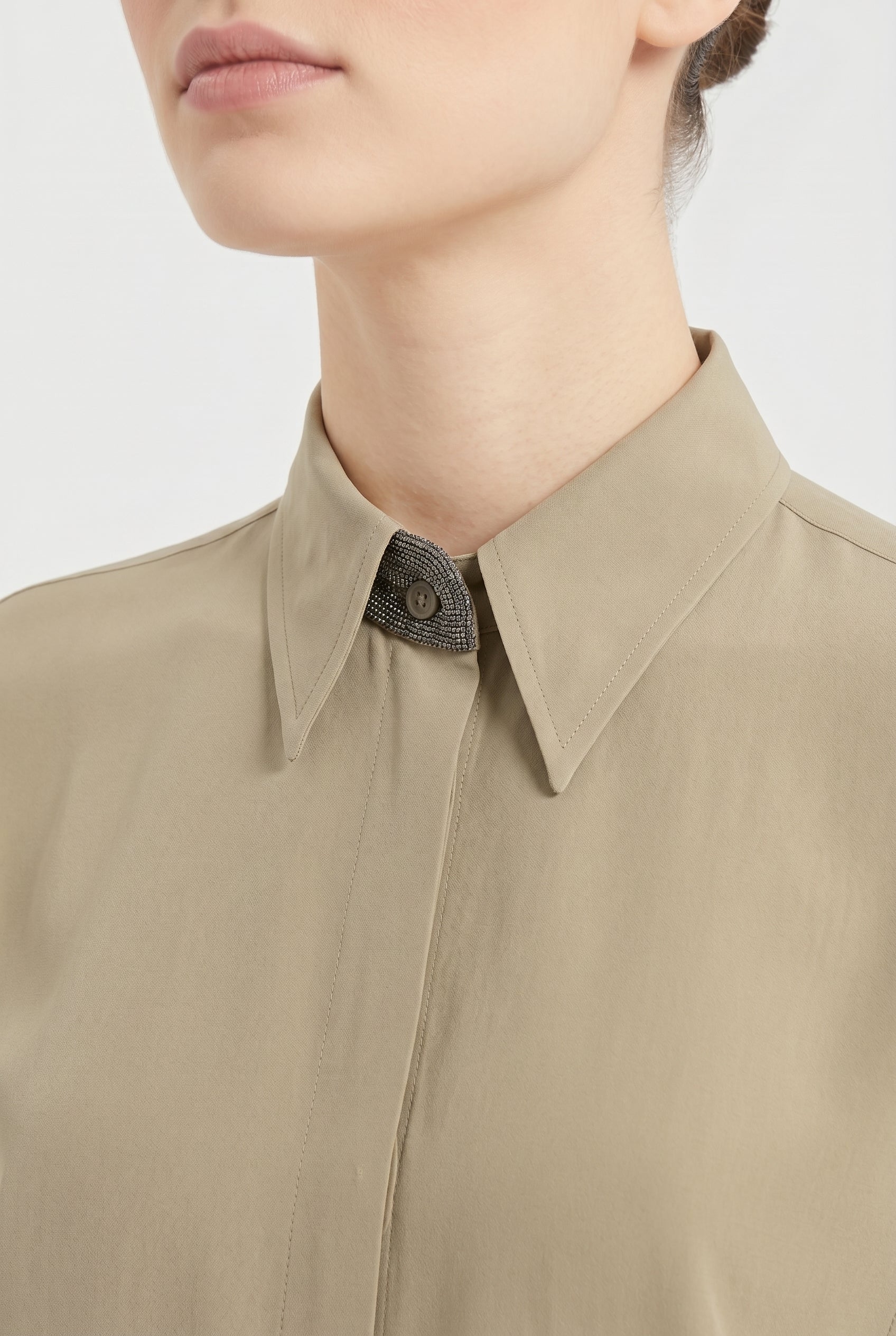 BRUNELLO CUCINELLI WOMEN'S LIGHT KHAKI SILK SHIRT