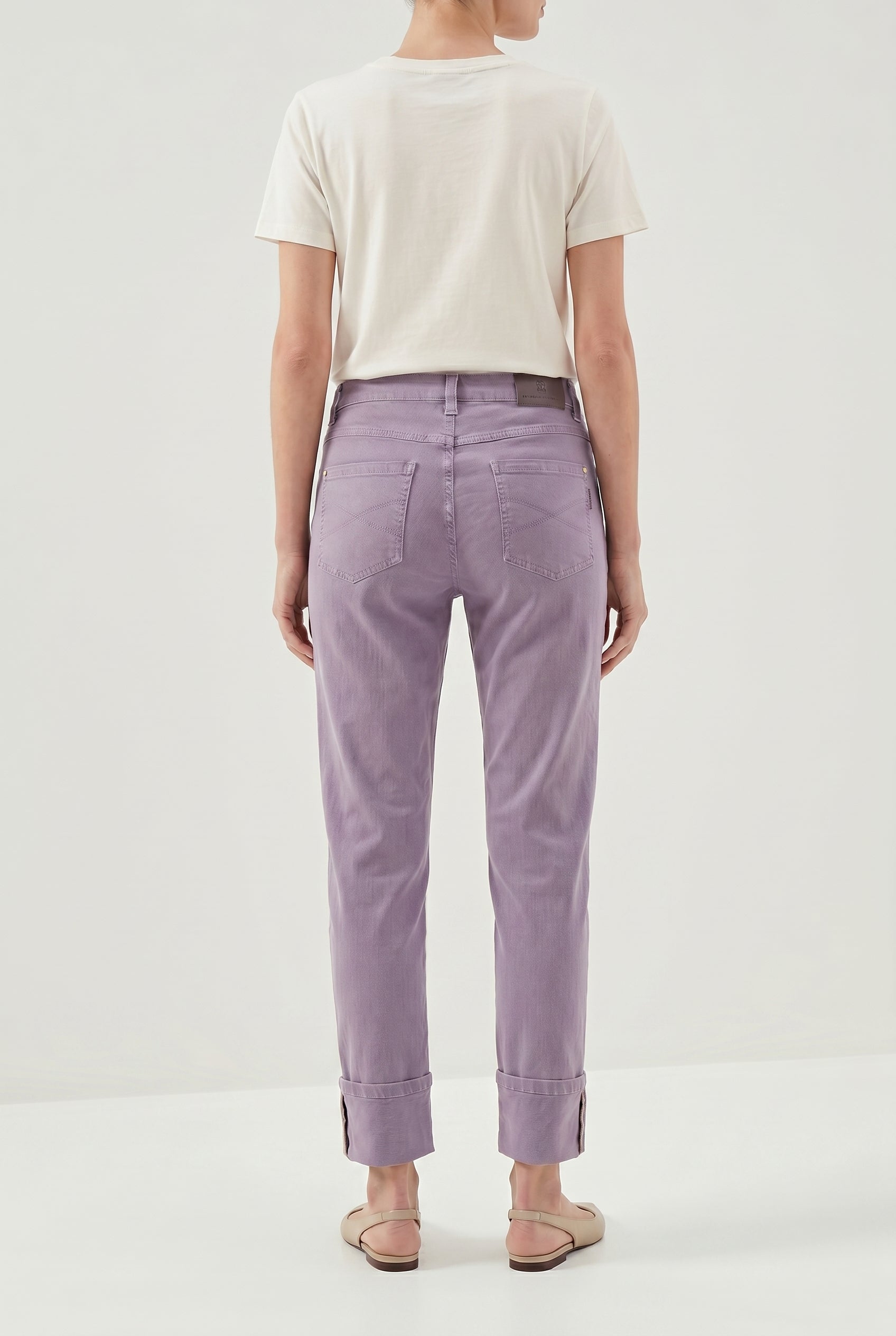 BRUNELLO CUCINELLI WOMEN'S LIGHT PURPLE COTTON TROUSERS