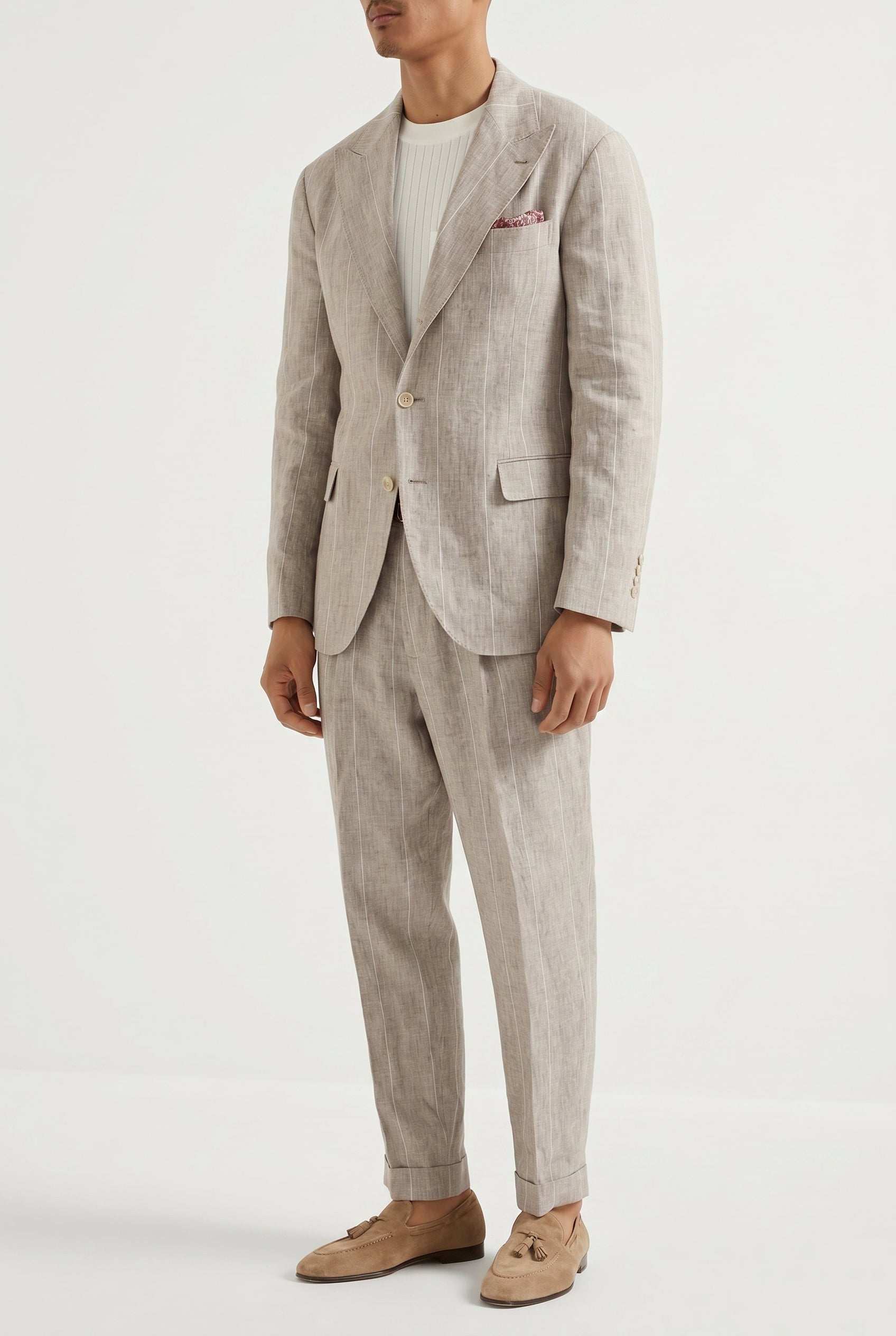 BRUNELLO CUCINELLI MEN'S LIGHT BEIGE LINEN SUIT