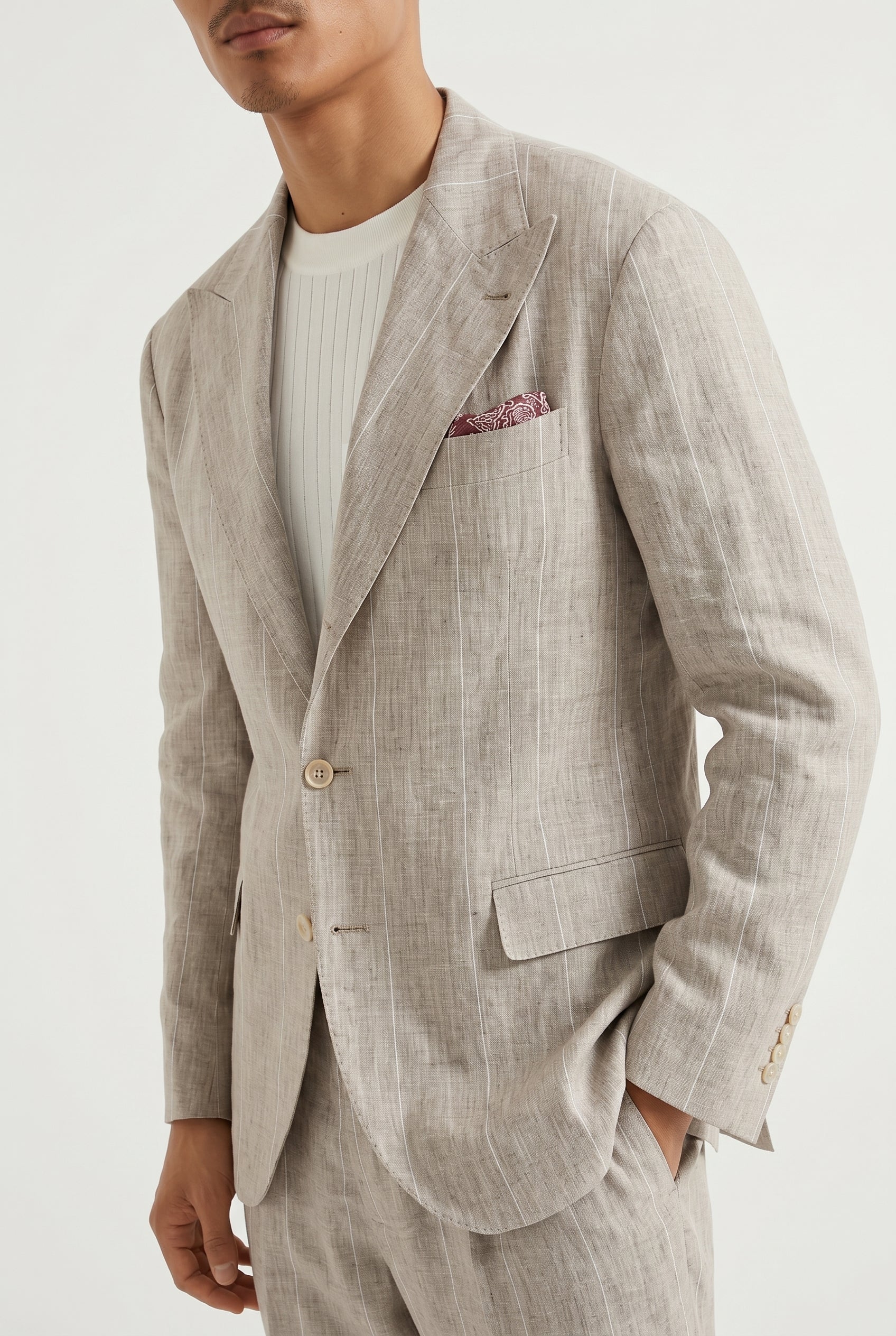 BRUNELLO CUCINELLI MEN'S LIGHT BEIGE LINEN SUIT