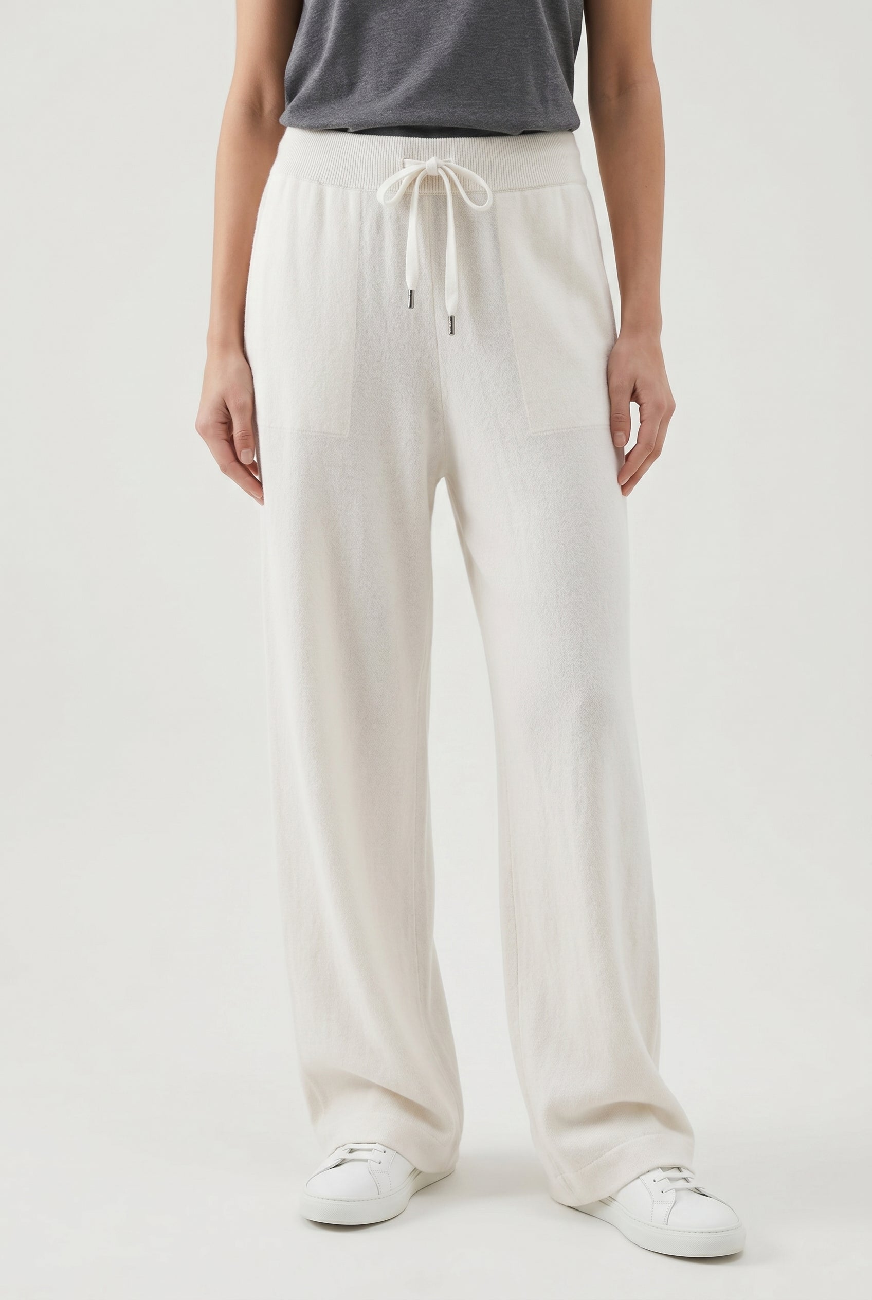 BRUNELLO CUCINELLI WOMEN'S OFF WHITE WOOL SILK WIDE TROUSERS