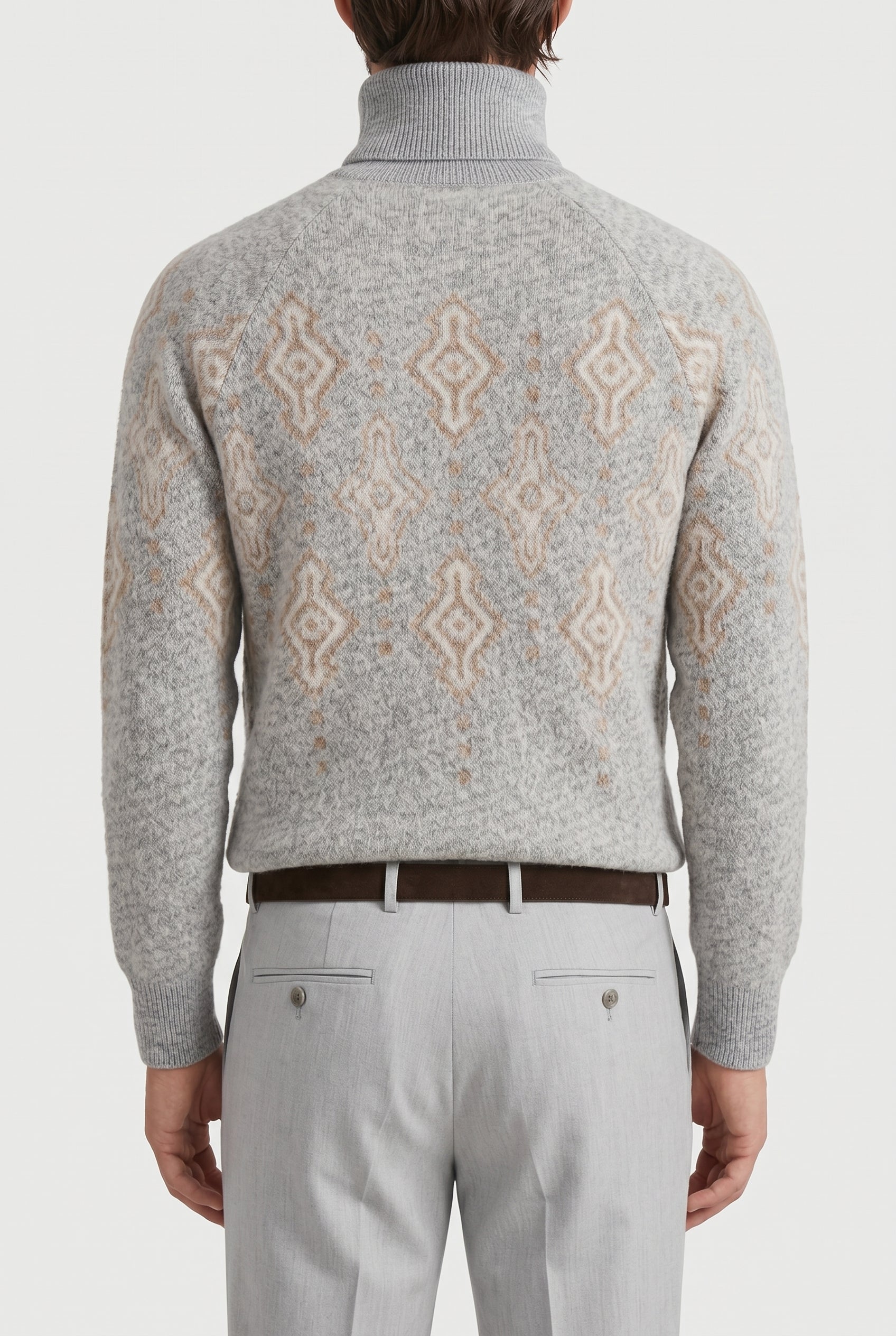 BRUNELLO CUCINELLI MEN'S LIGHT GREY WOOL TURTLENECK SWEATER