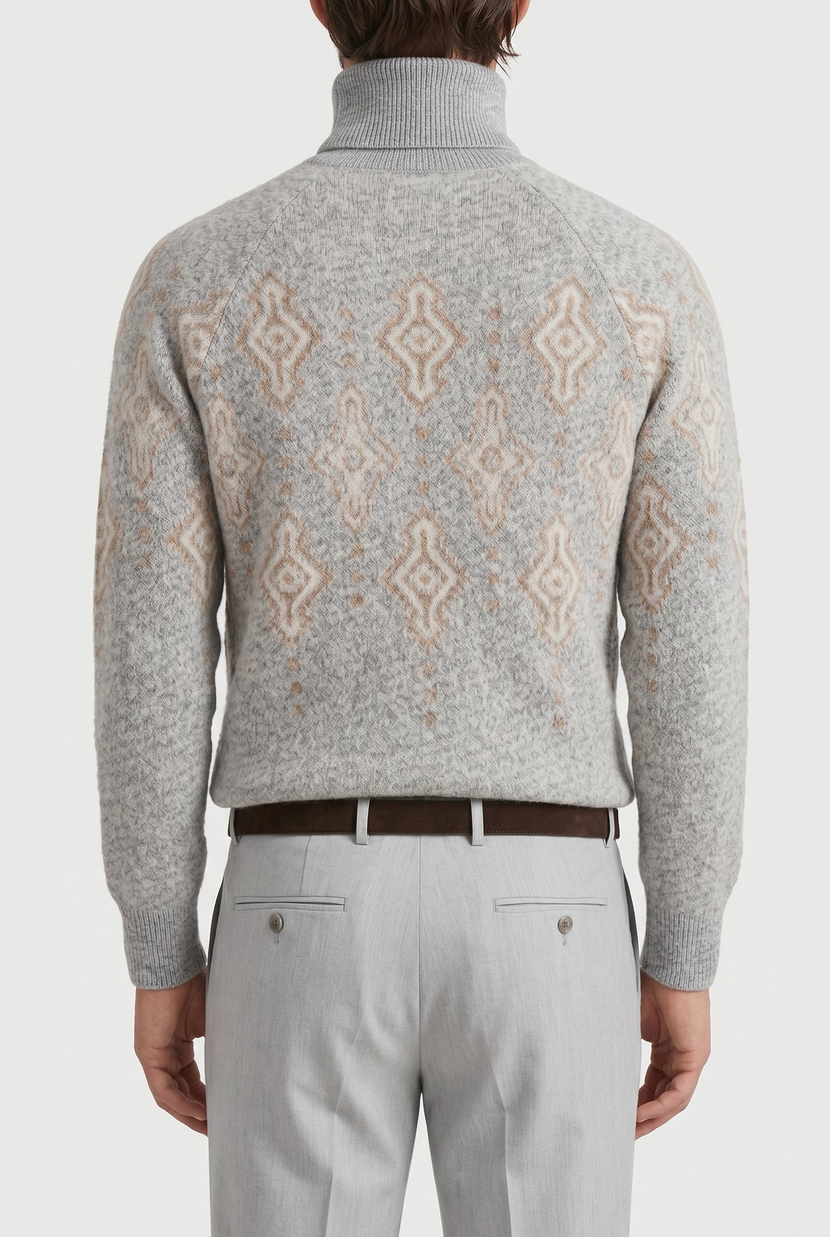 BRUNELLO CUCINELLI MEN'S LIGHT GREY WOOL TURTLENECK SWEATER