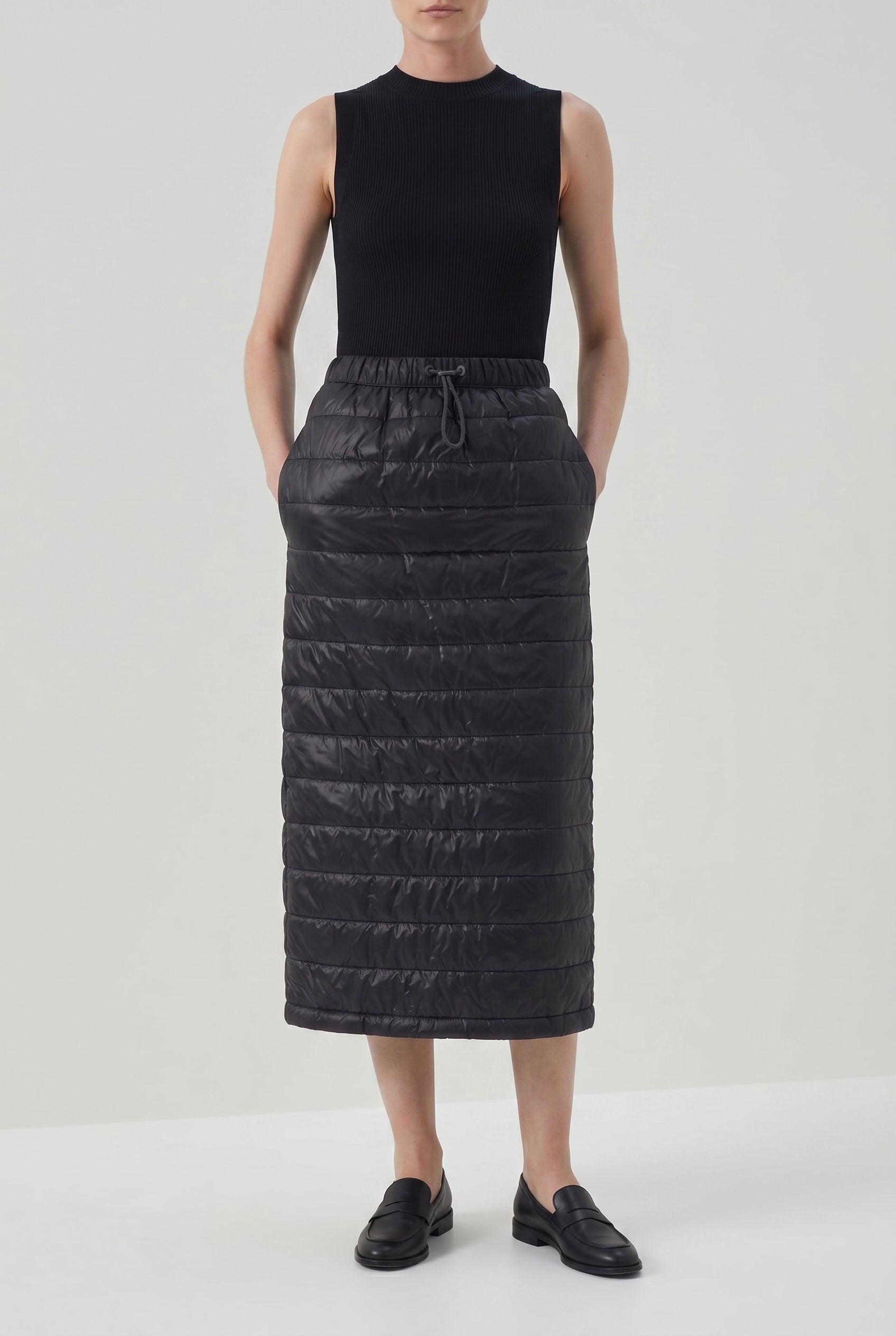 BRUNELLO CUCINELLI WOMEN'S BLACK QUILTED MIDI SKIRT