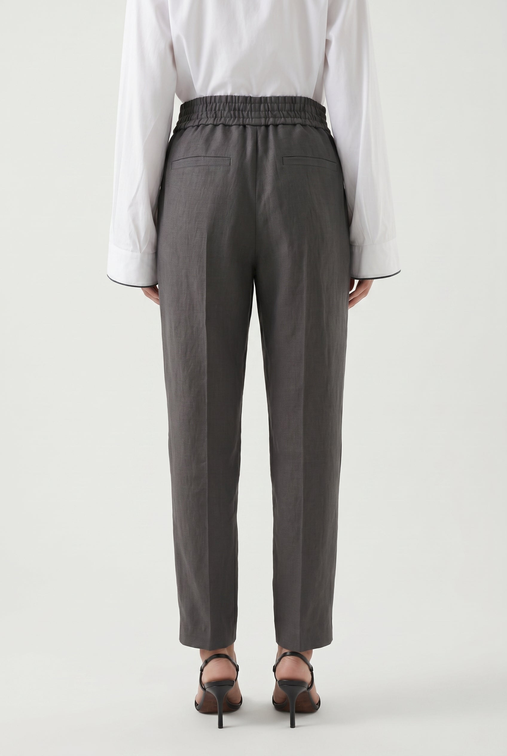 BRUNELLO CUCINELLI WOMEN'S DARK GREY LINEN BLEND TROUSERS