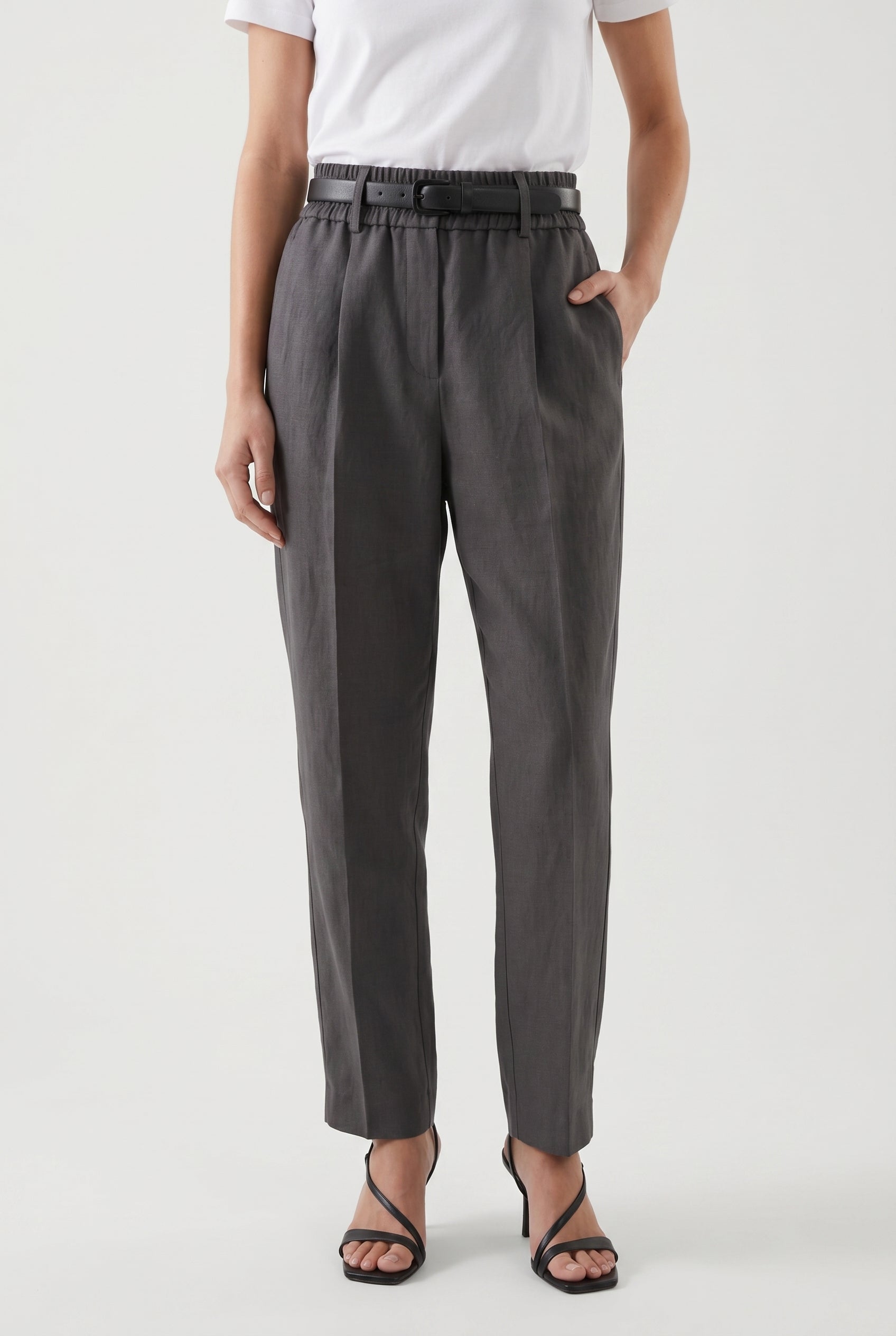 BRUNELLO CUCINELLI WOMEN'S DARK GREY LINEN BLEND TROUSERS