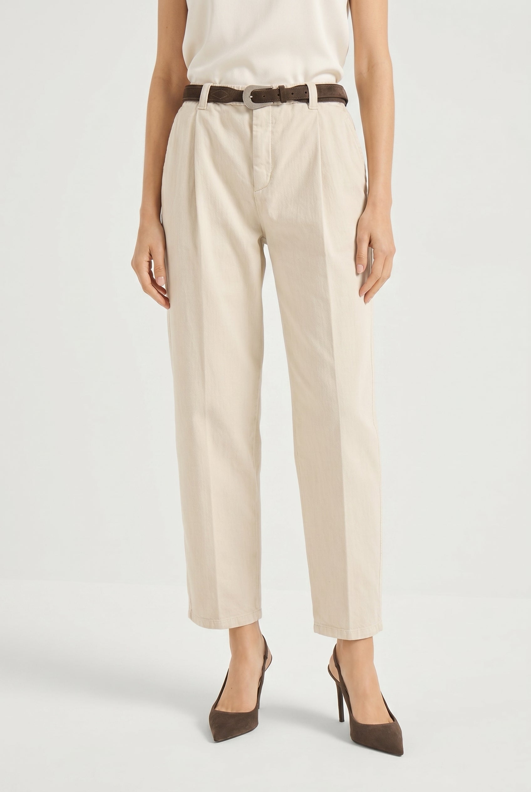 BRUNELLO CUCINELLI WOMEN'S CREAM RELAXED FIT TROUSERS