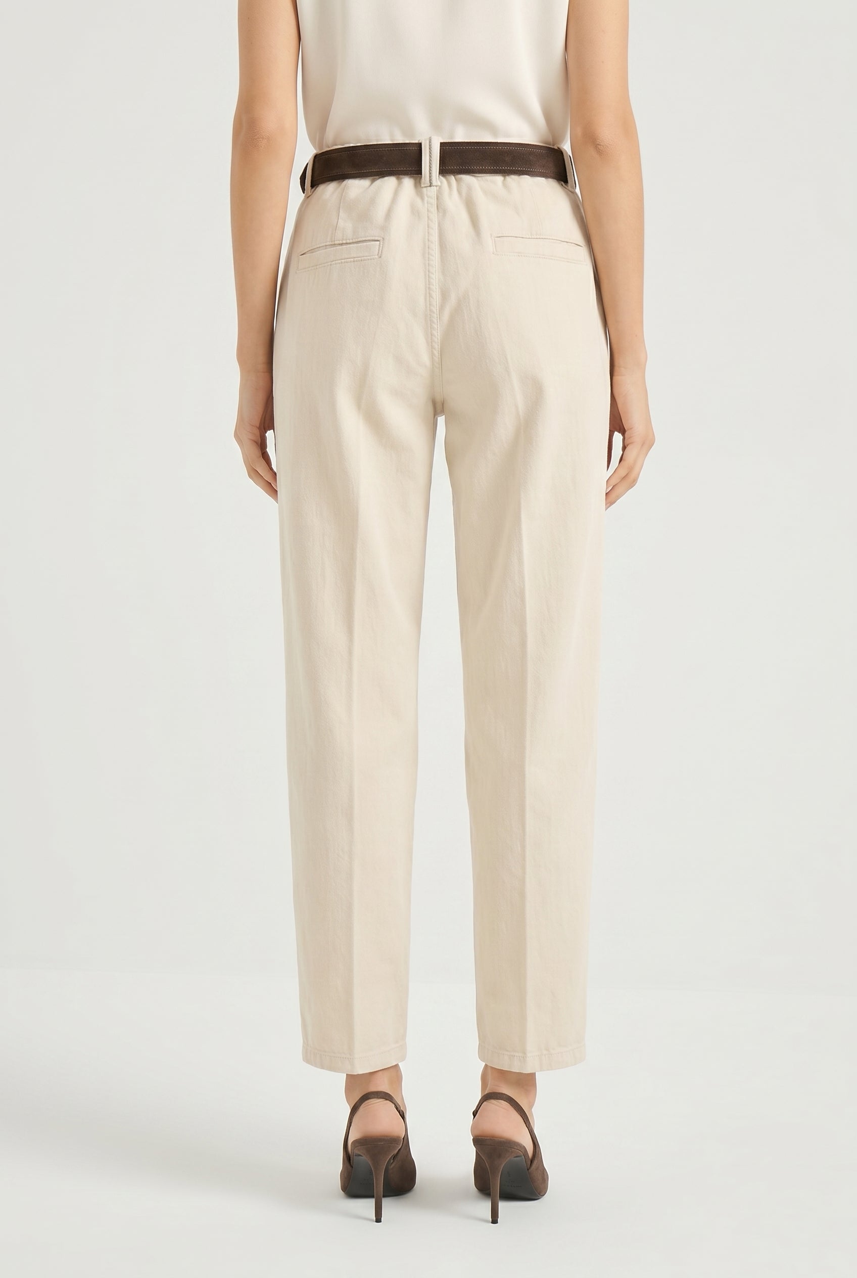 BRUNELLO CUCINELLI WOMEN'S CREAM RELAXED FIT TROUSERS