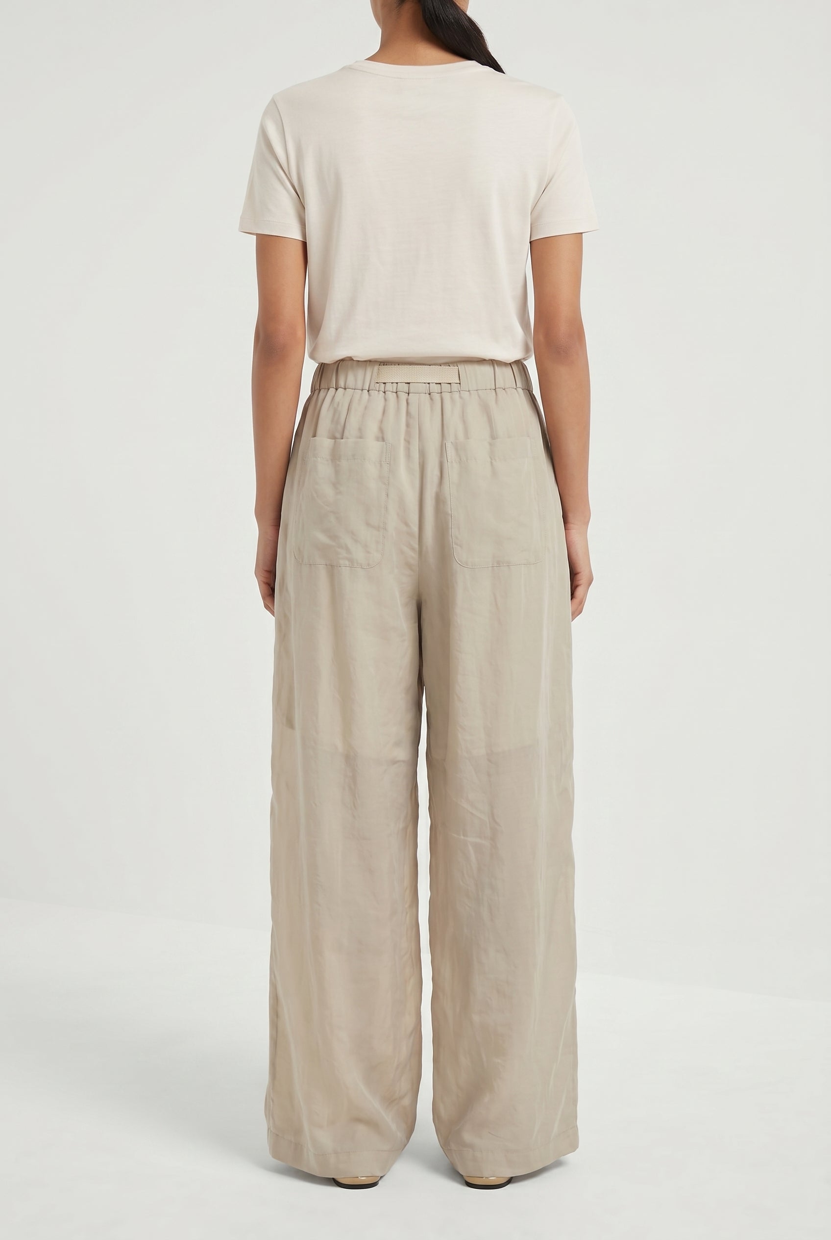 BRUNELLO CUCINELLI WOMEN'S LIGHT BEIGE WIDE LEG TROUSERS