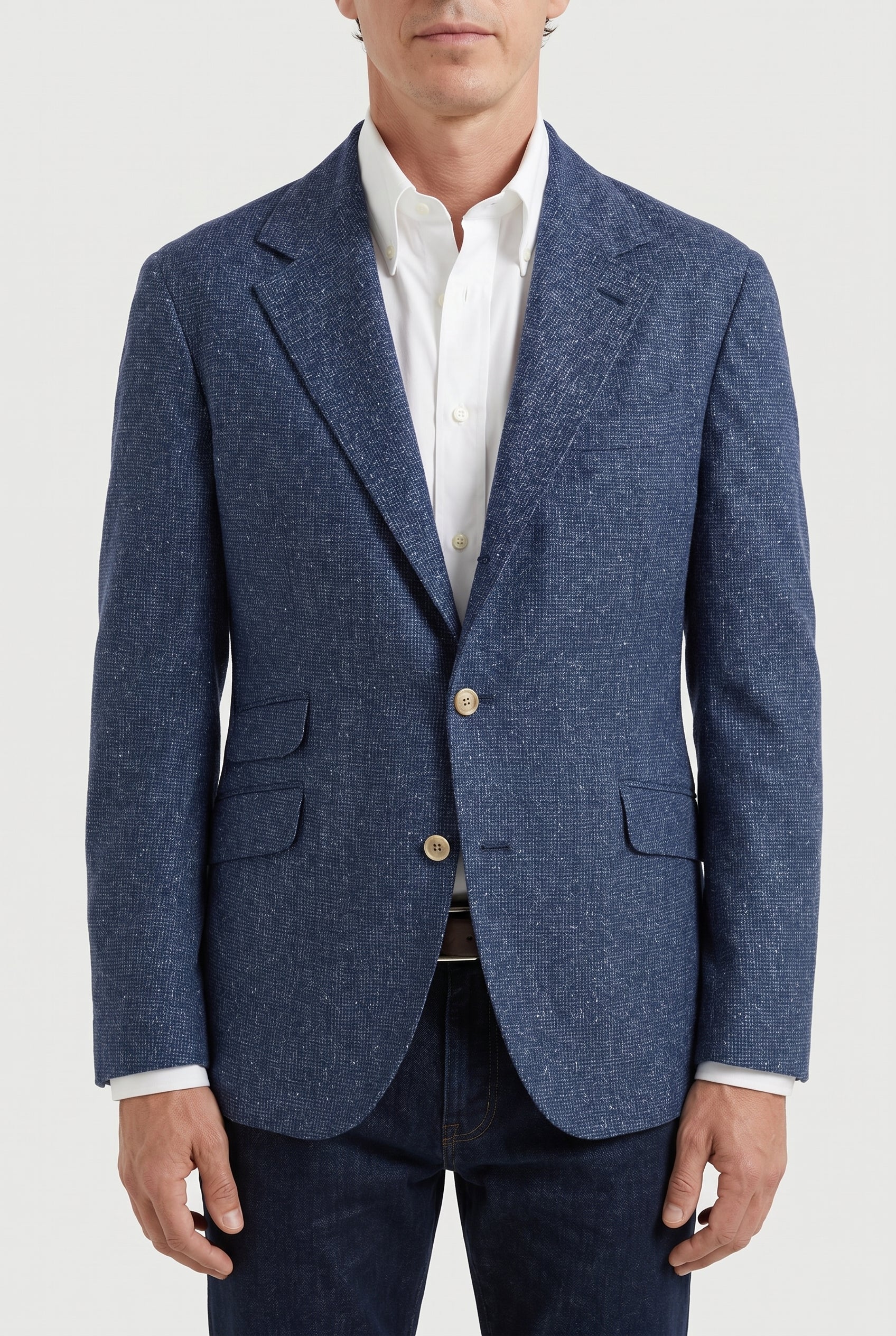 BRUNELLO CUCINELLI MEN'S BLUE WOOL SILK TAILORED BLAZER