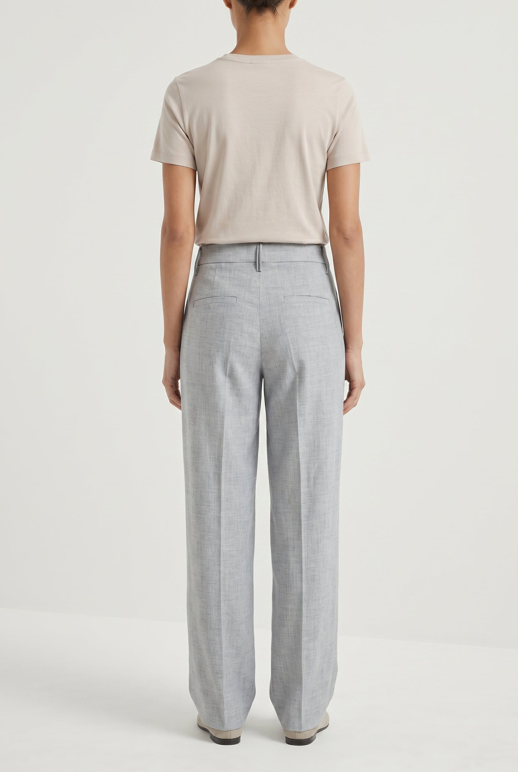 BRUNELLO CUCINELLI WOMEN'S LIGHT GREY LINEN WOOL TROUSERS