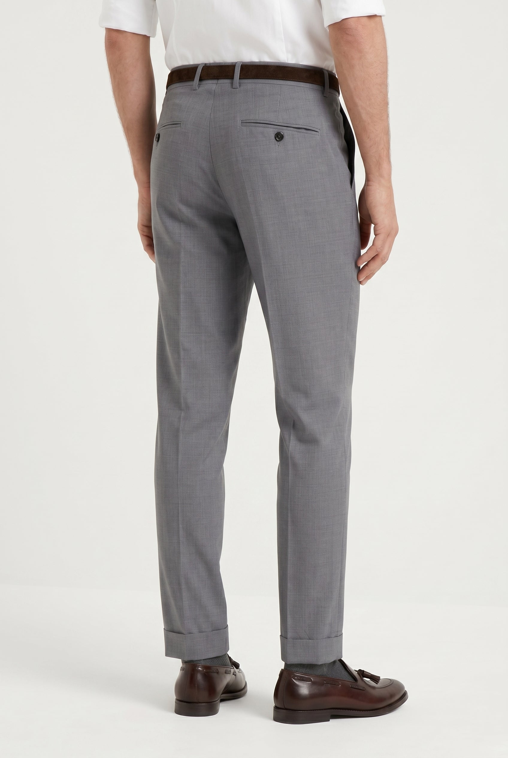 BRUNELLO CUCINELLI MEN'S LIGHT GREY WOOL TROUSERS