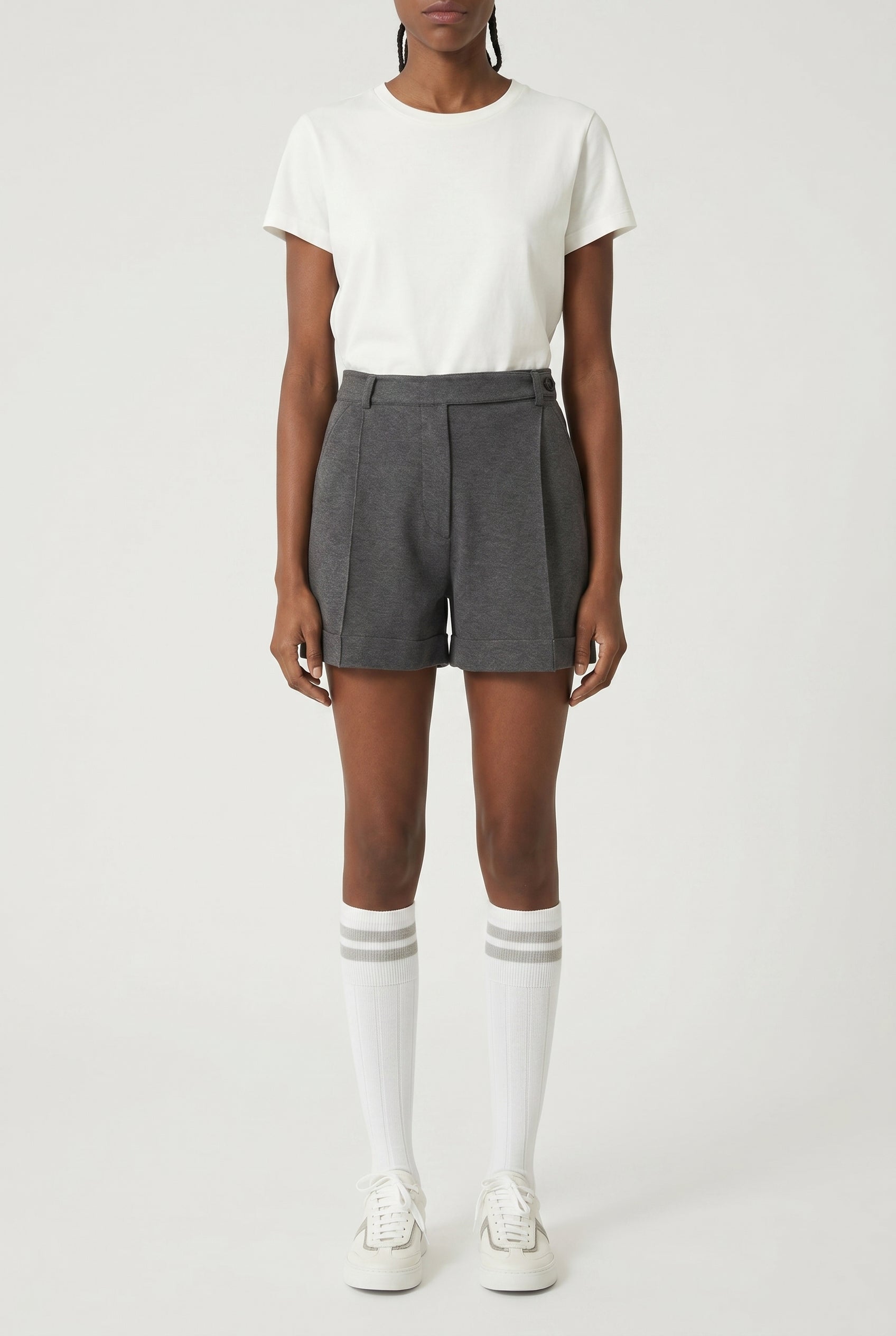 BRUNELLO CUCINELLI WOMEN'S DARK GREY TAILORED SHORTS