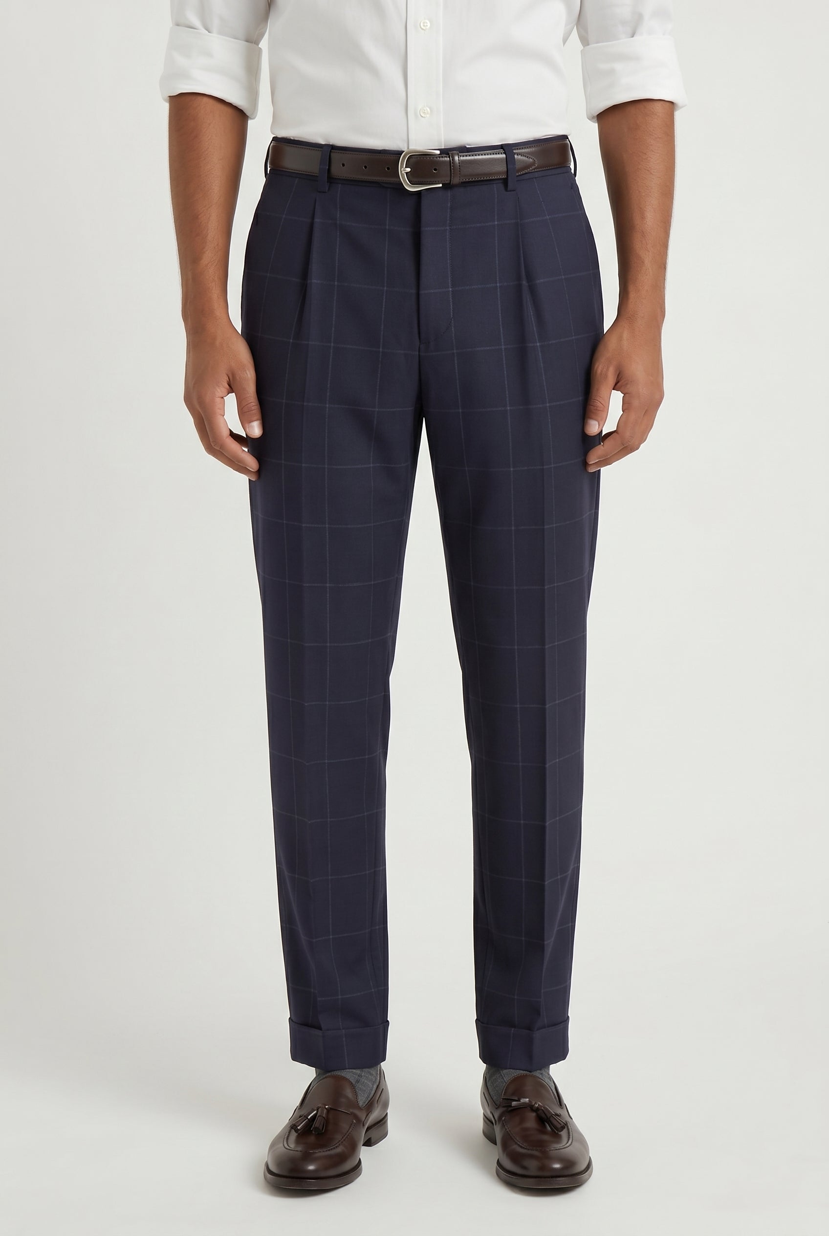 BRUNELLO CUCINELLI MEN'S NAVY WOOL TAILORED TROUSERS