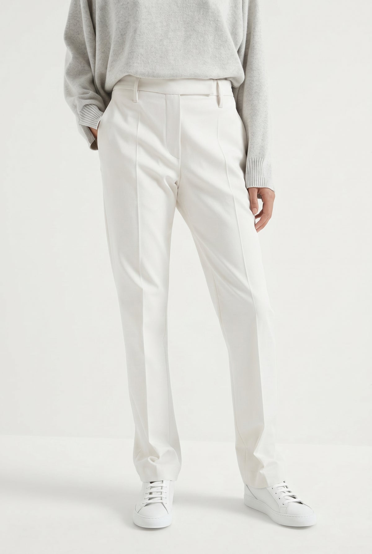 BRUNELLO CUCINELLI WOMEN'S OFF WHITE TAILORED TROUSERS