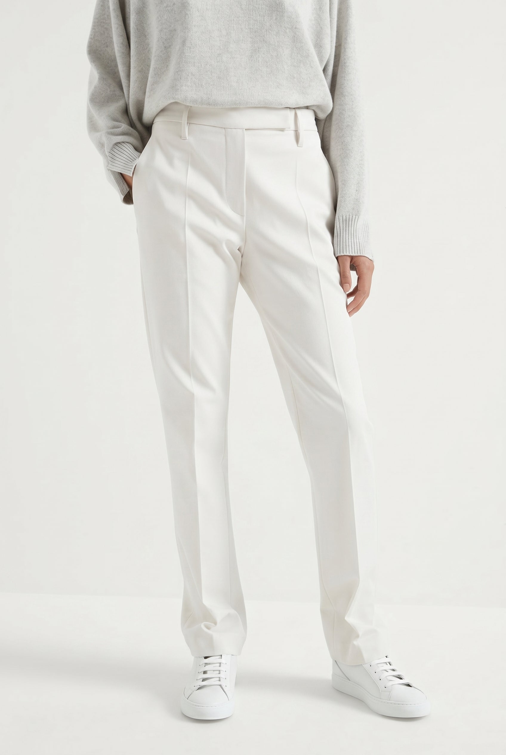 BRUNELLO CUCINELLI WOMEN'S OFF WHITE TAILORED TROUSERS