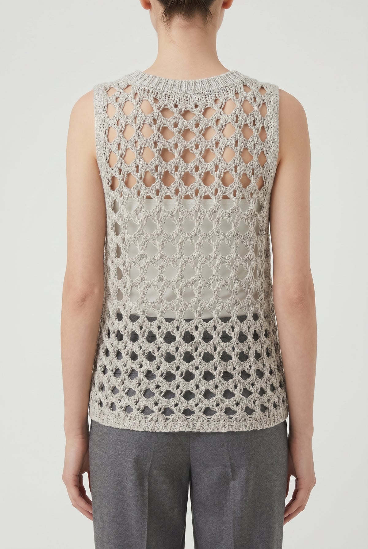 BRUNELLO CUCINELLI WOMEN'S LIGHT GREY OPENWORK KNIT SWEATER
