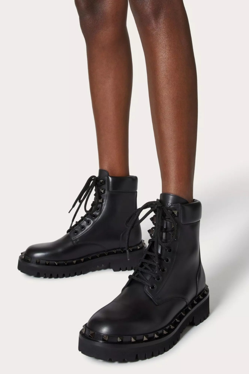 Valentino Garavani 50mm Rockstud Combat Boots In Black
