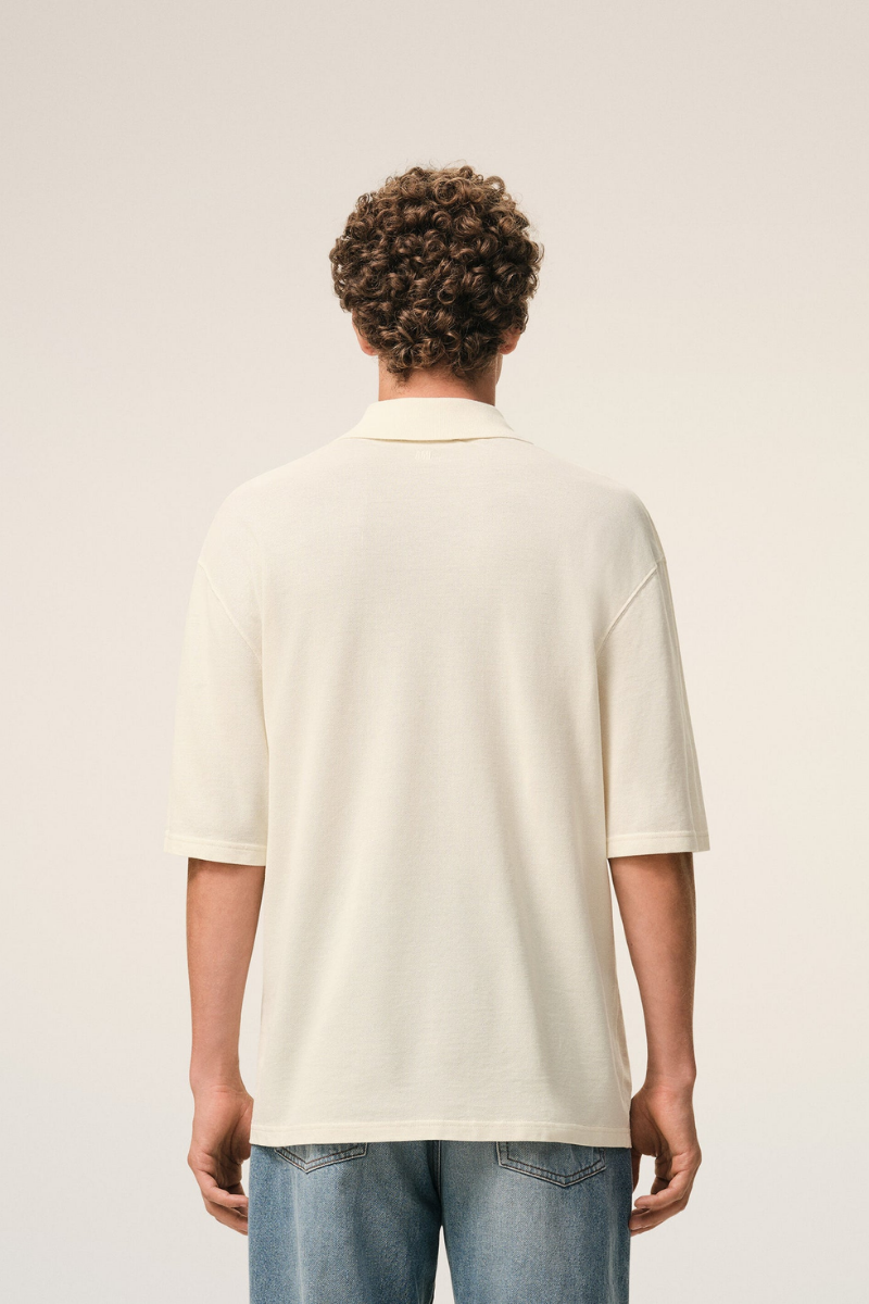 Ami Paris Lightweight Cotton Piqu¨¦ Short Sleeves Polo Shirt-White Cream