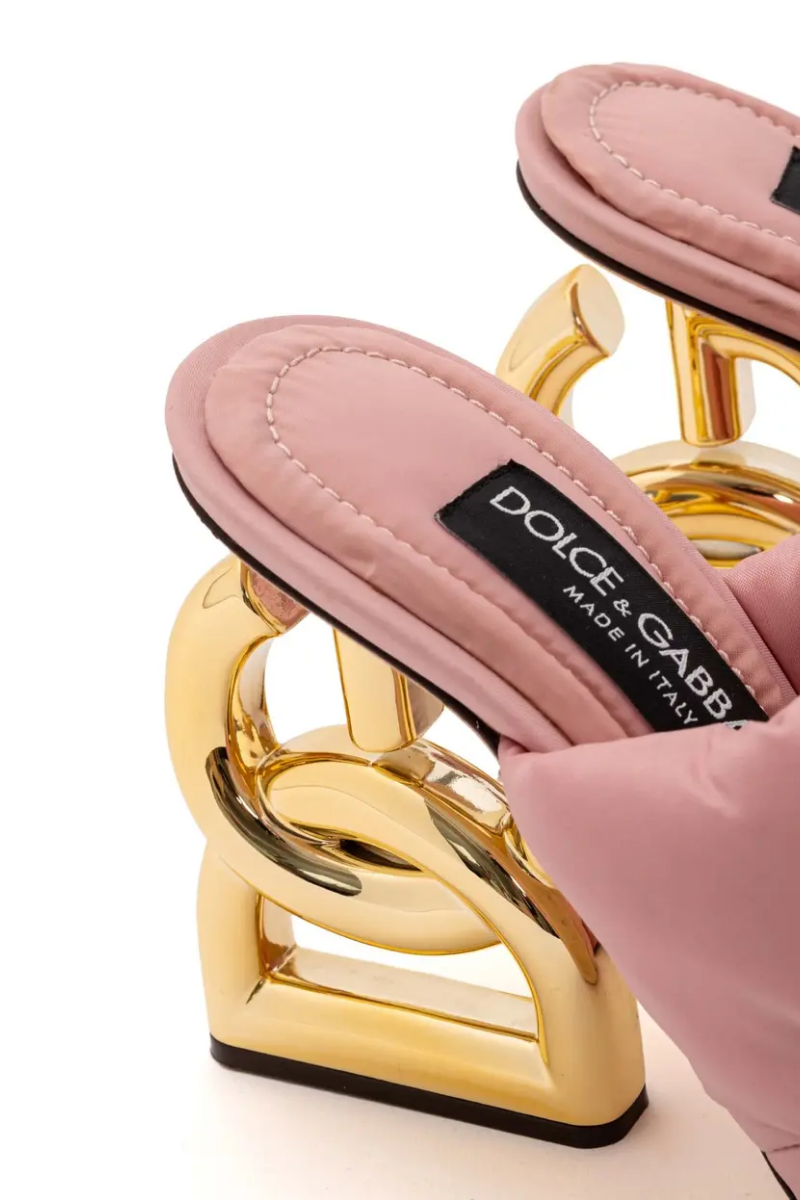 Dolce & Gabbana Pink Quilted Nylon DG Heel Slide Sandals