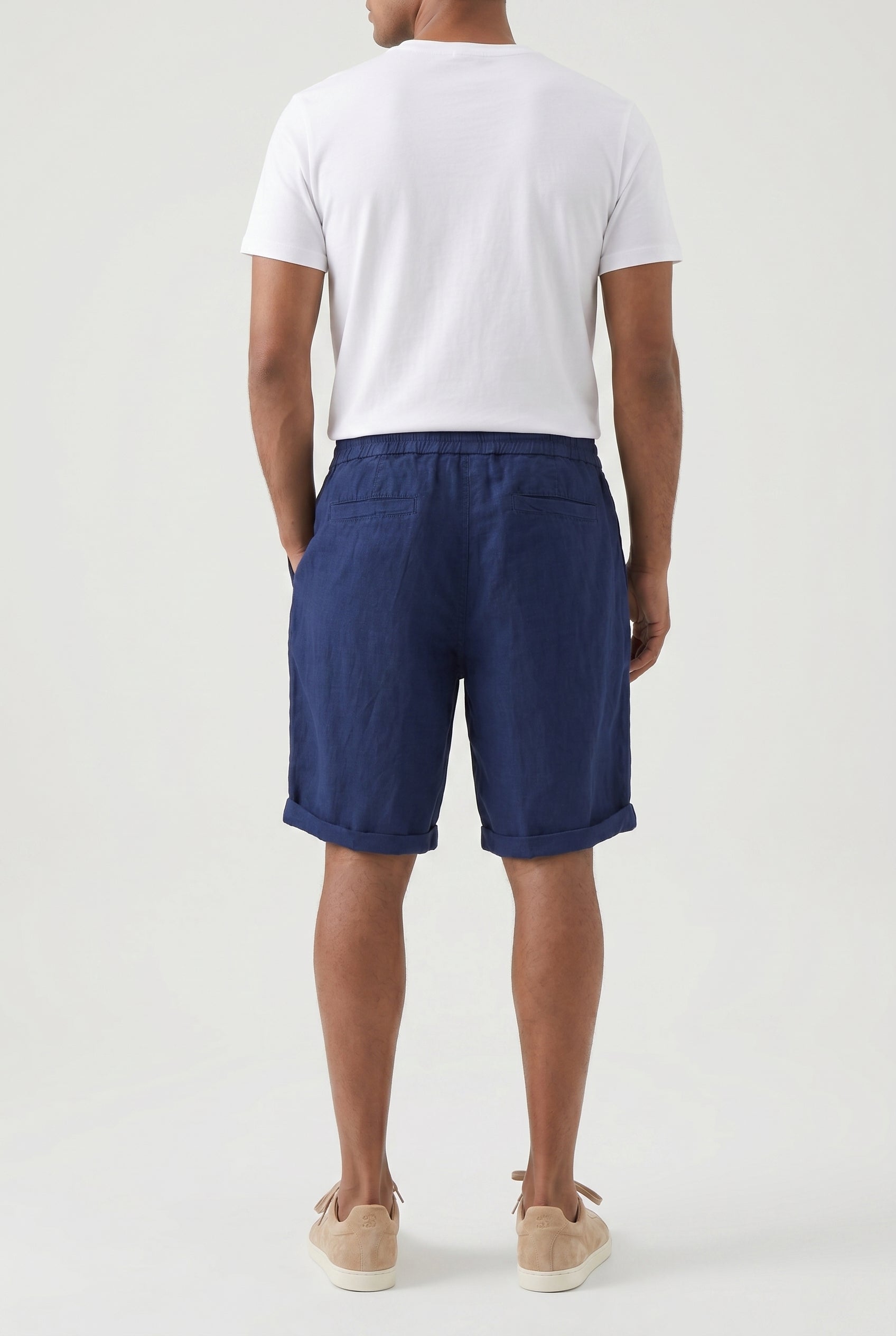 BRUNELLO CUCINELLI MEN'S NAVY LINEN RELAXED SHORTS