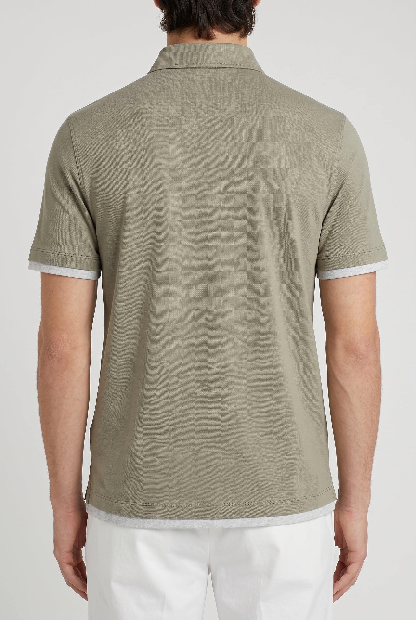BRUNELLO CUCINELLI MEN'S OLIVE COTTON POLO SHIRT
