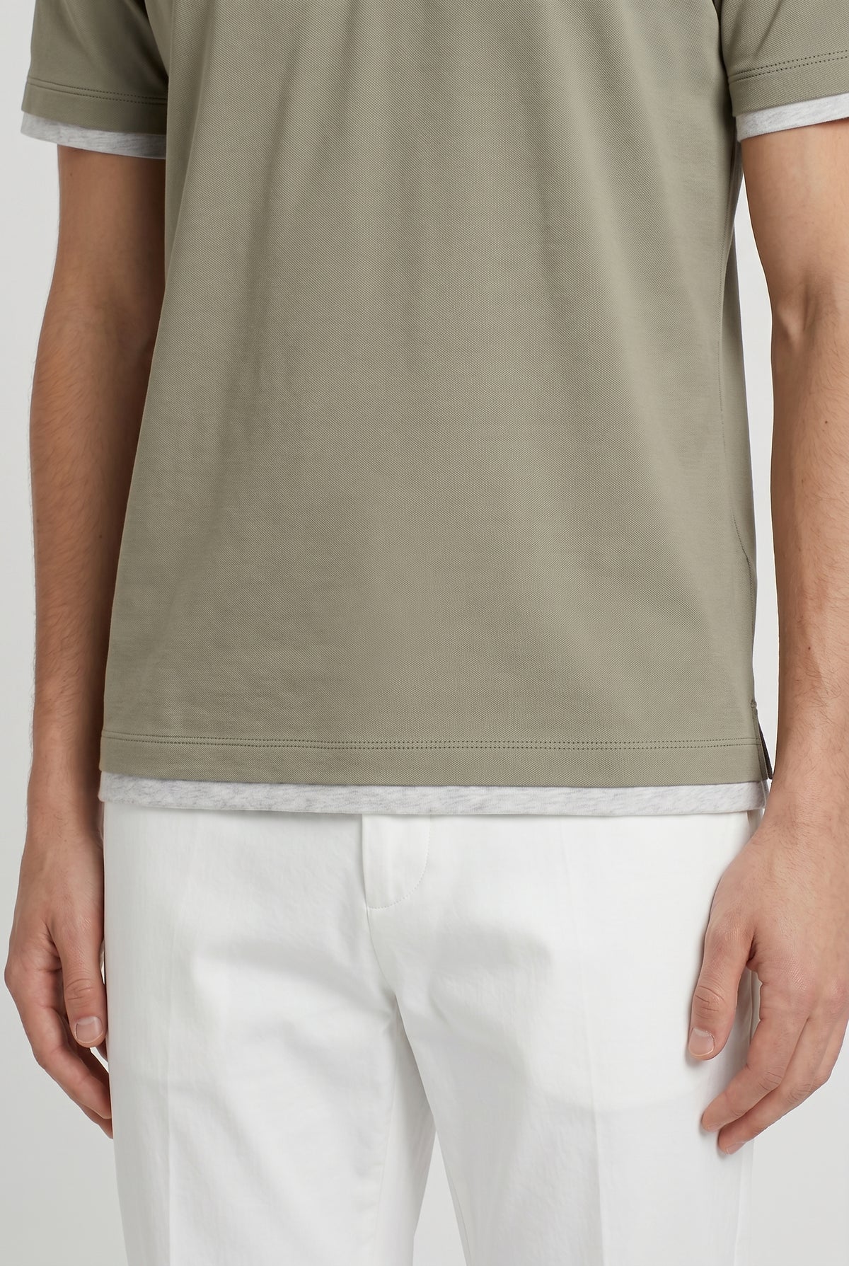 BRUNELLO CUCINELLI MEN'S OLIVE COTTON POLO SHIRT