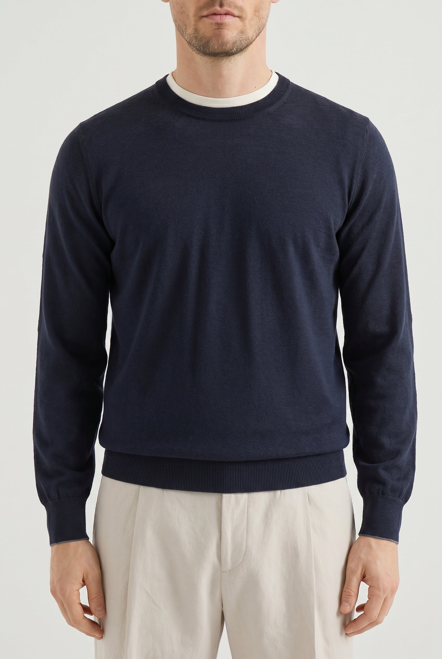 BRUNELLO CUCINELLI MEN'S NAVY WOOL CREWNECK SWEATER
