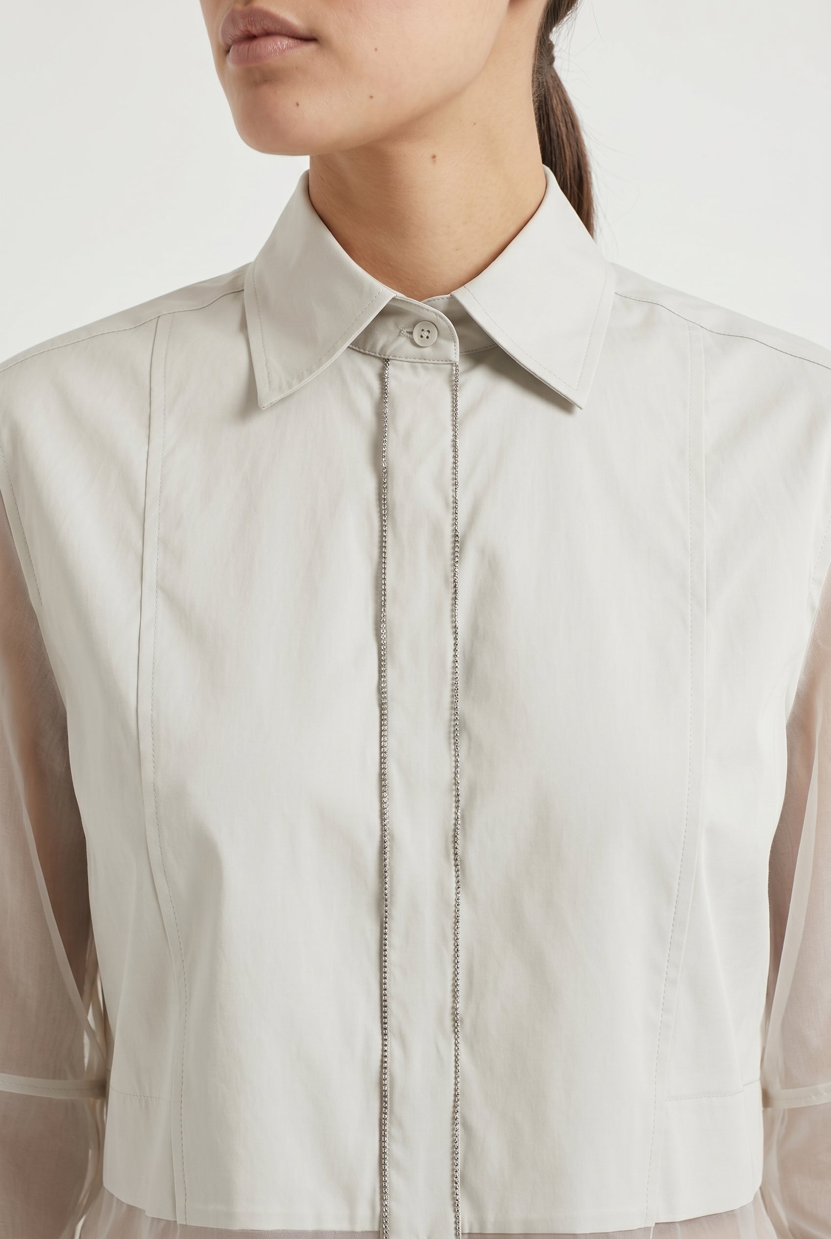 BRUNELLO CUCINELLI WOMEN'S LIGHT GREY SHEER LAYERED SHIRT