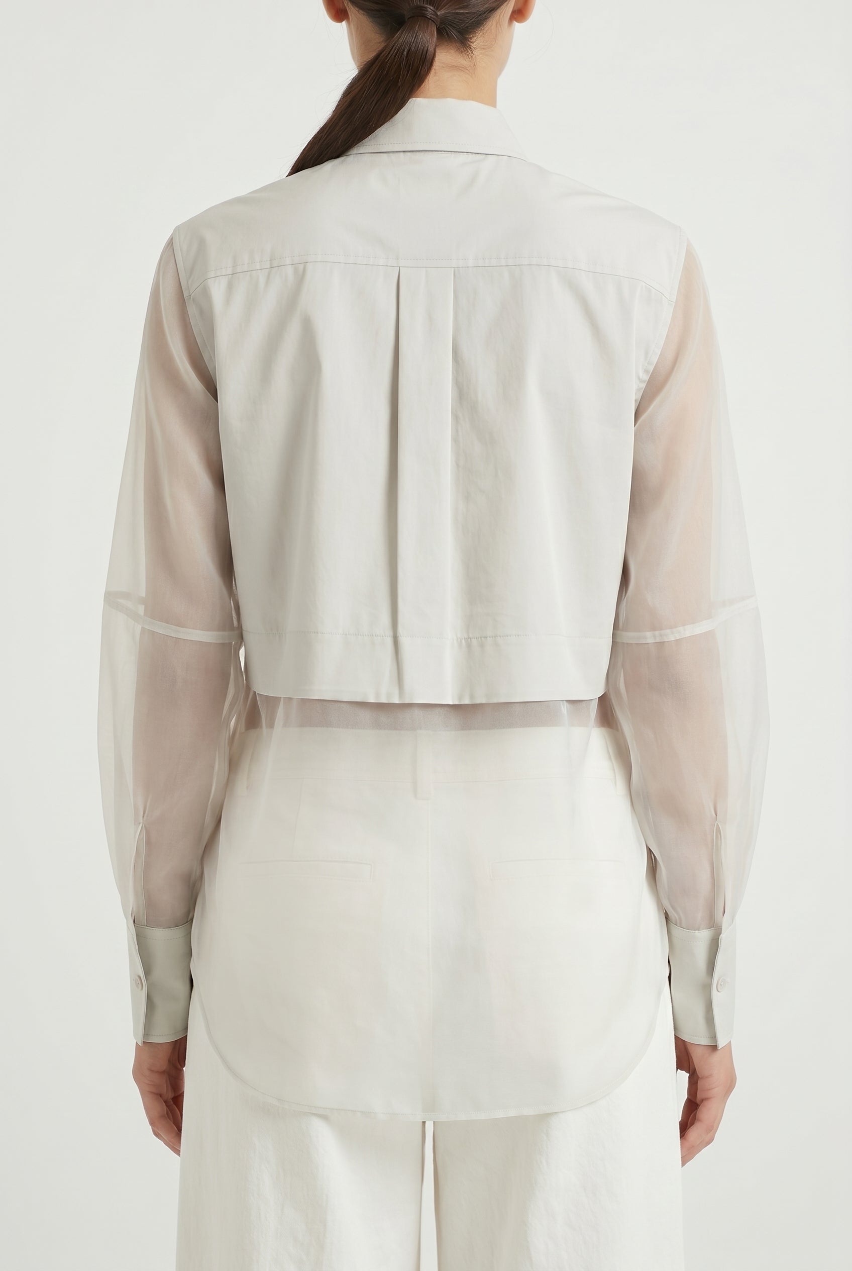 BRUNELLO CUCINELLI WOMEN'S LIGHT GREY SHEER LAYERED SHIRT