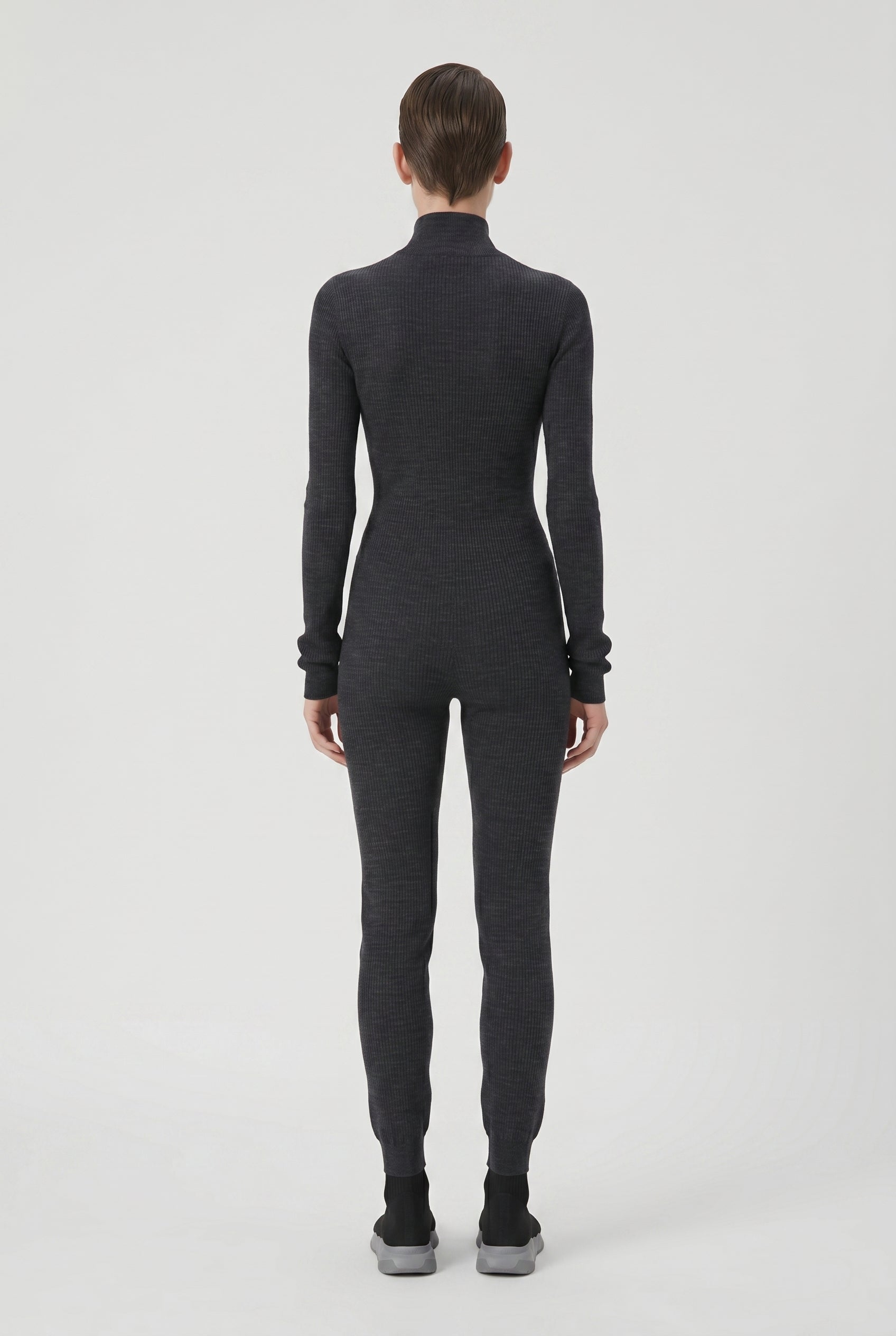 BRUNELLO CUCINELLI WOMEN'S DARK GREY WOOL KNIT JUMPSUIT