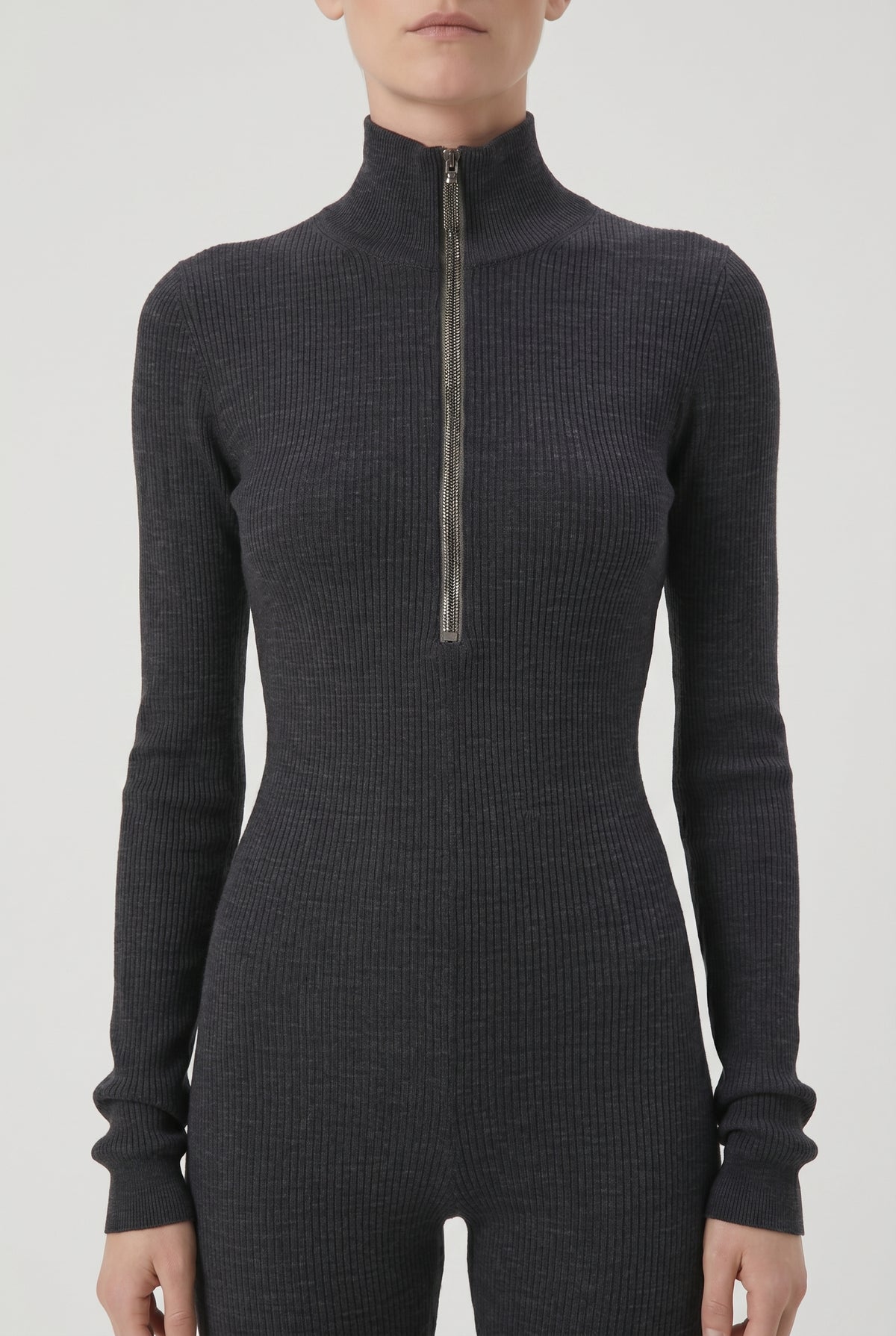 BRUNELLO CUCINELLI WOMEN'S DARK GREY WOOL KNIT JUMPSUIT