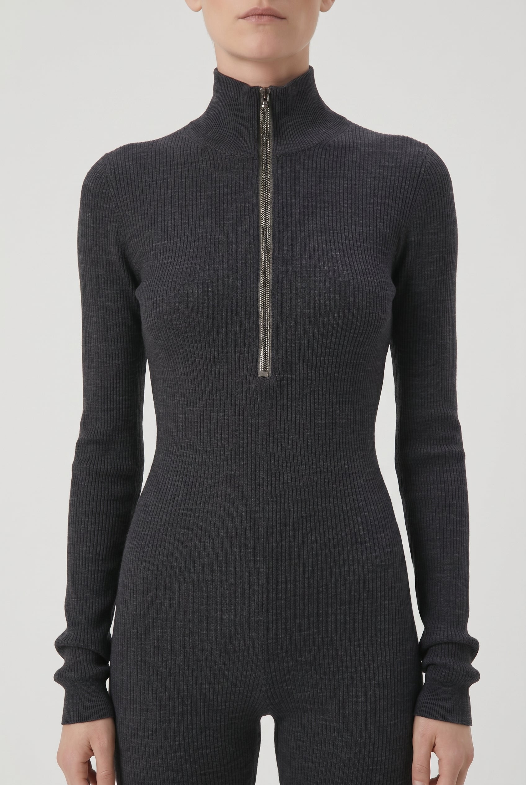 BRUNELLO CUCINELLI WOMEN'S DARK GREY WOOL KNIT JUMPSUIT