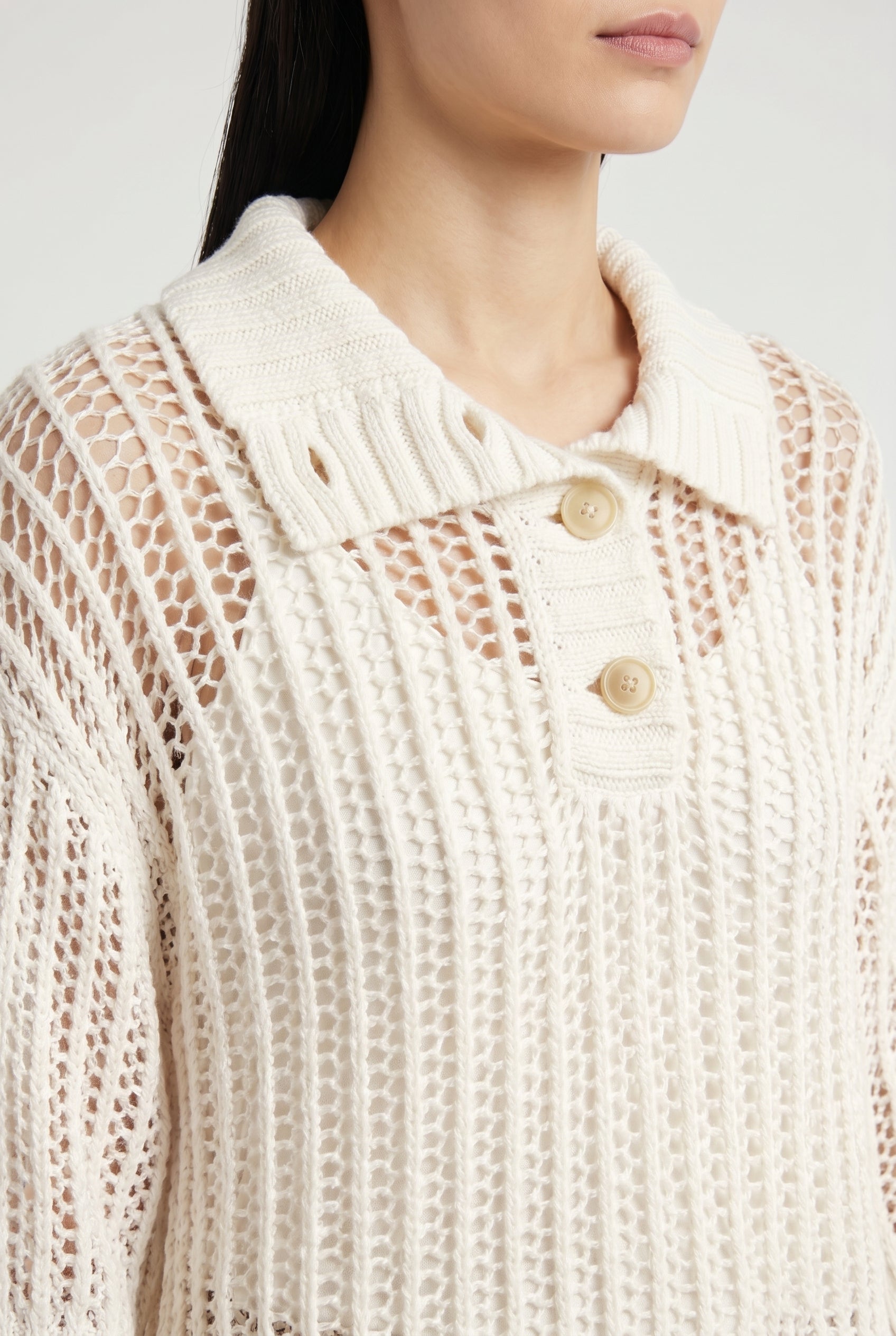BRUNELLO CUCINELLI WOMEN'S OFF WHITE OPEN KNIT SWEATER