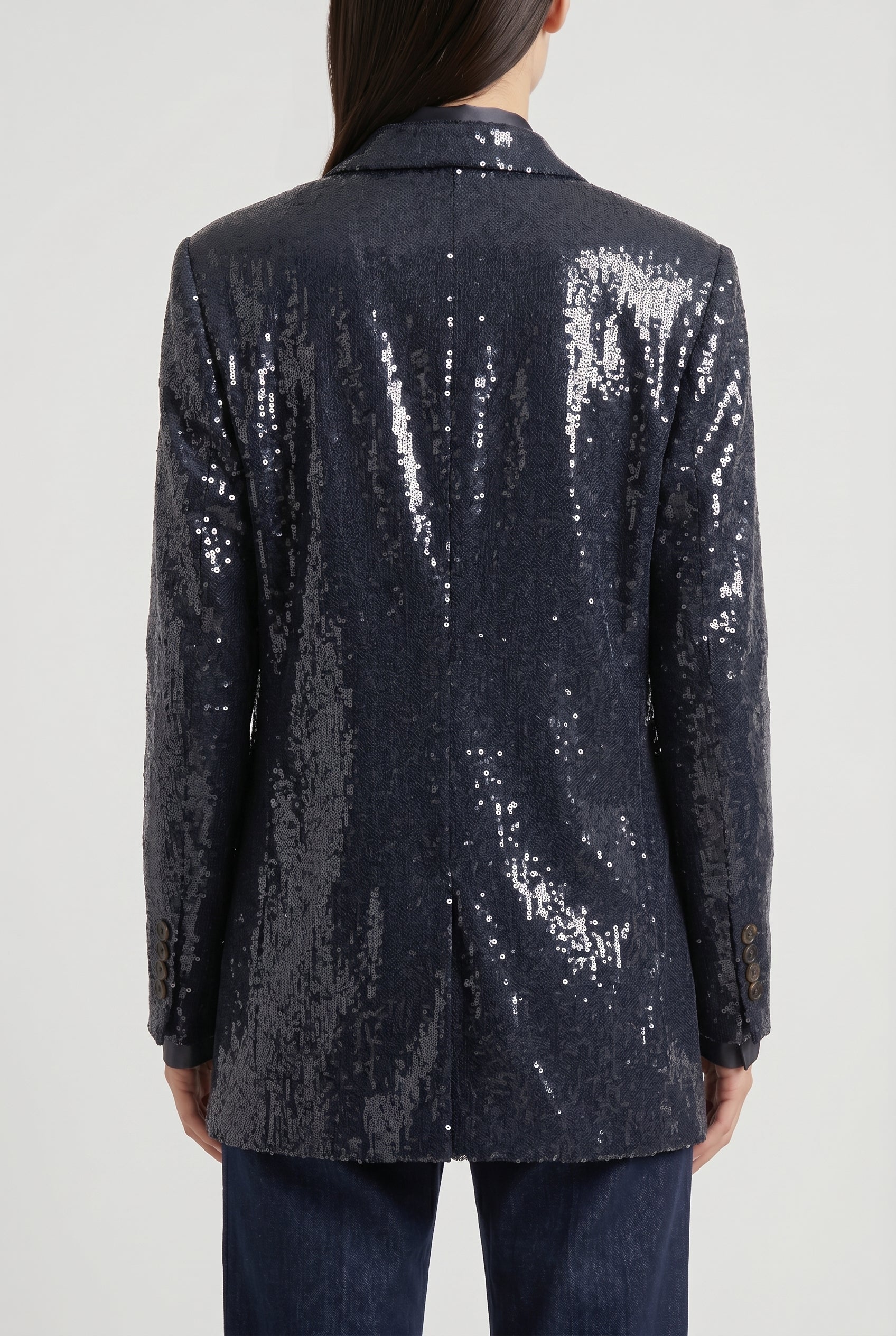 BRUNELLO CUCINELLI WOMEN'S DARK BLUE SEQUIN BLAZER