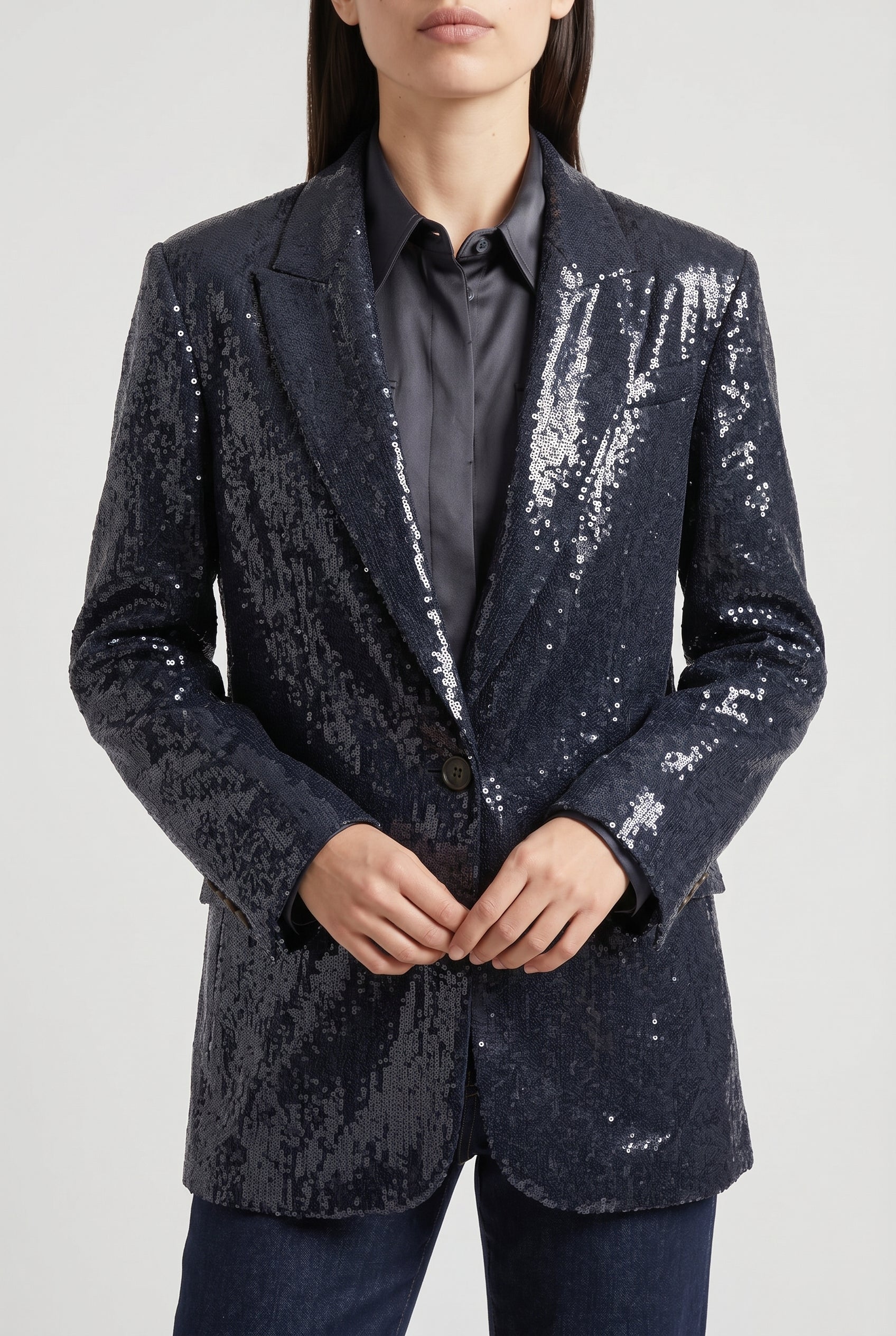 BRUNELLO CUCINELLI WOMEN'S DARK BLUE SEQUIN BLAZER