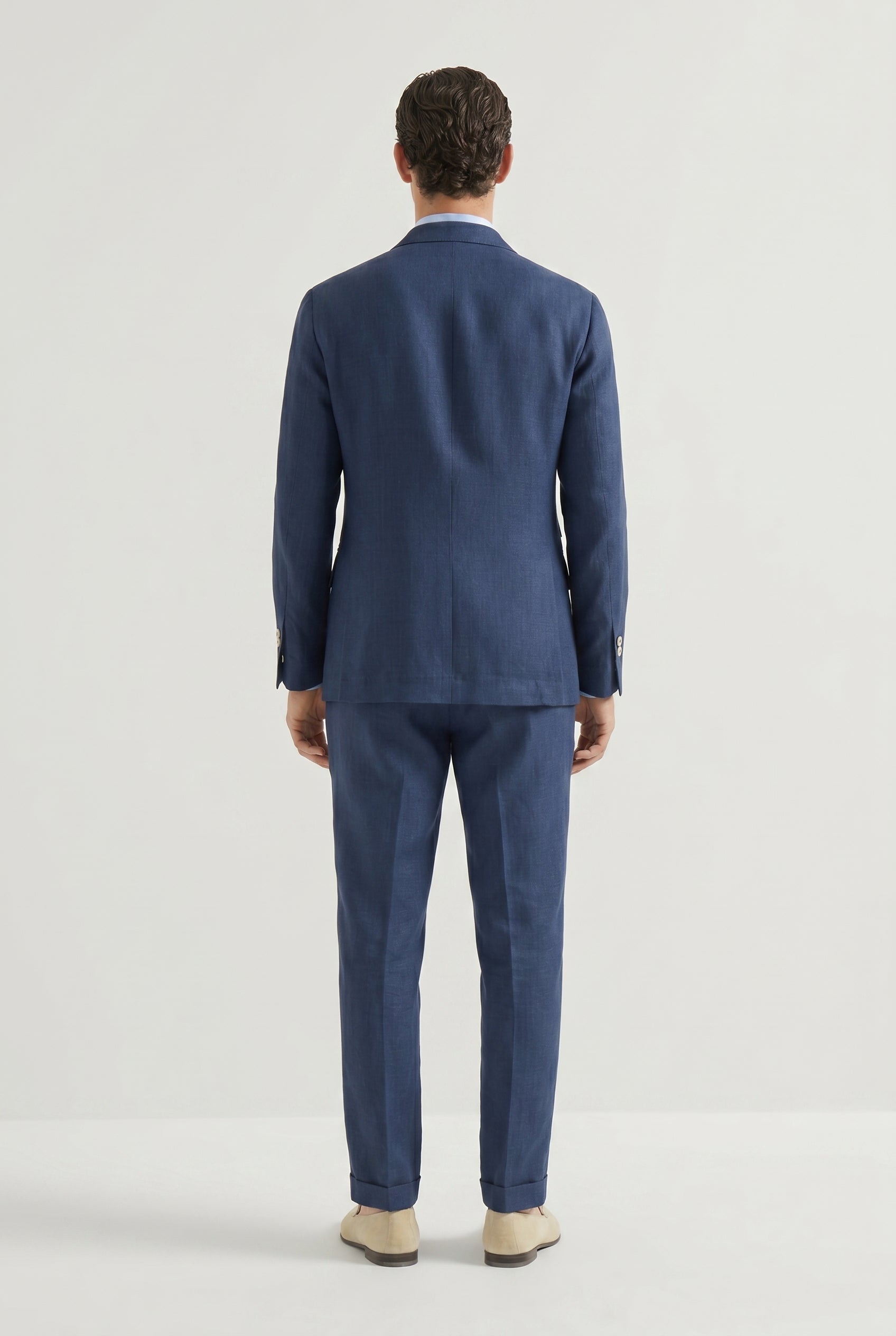 BRUNELLO CUCINELLI MEN'S NAVY LINEN TAILORED SUIT