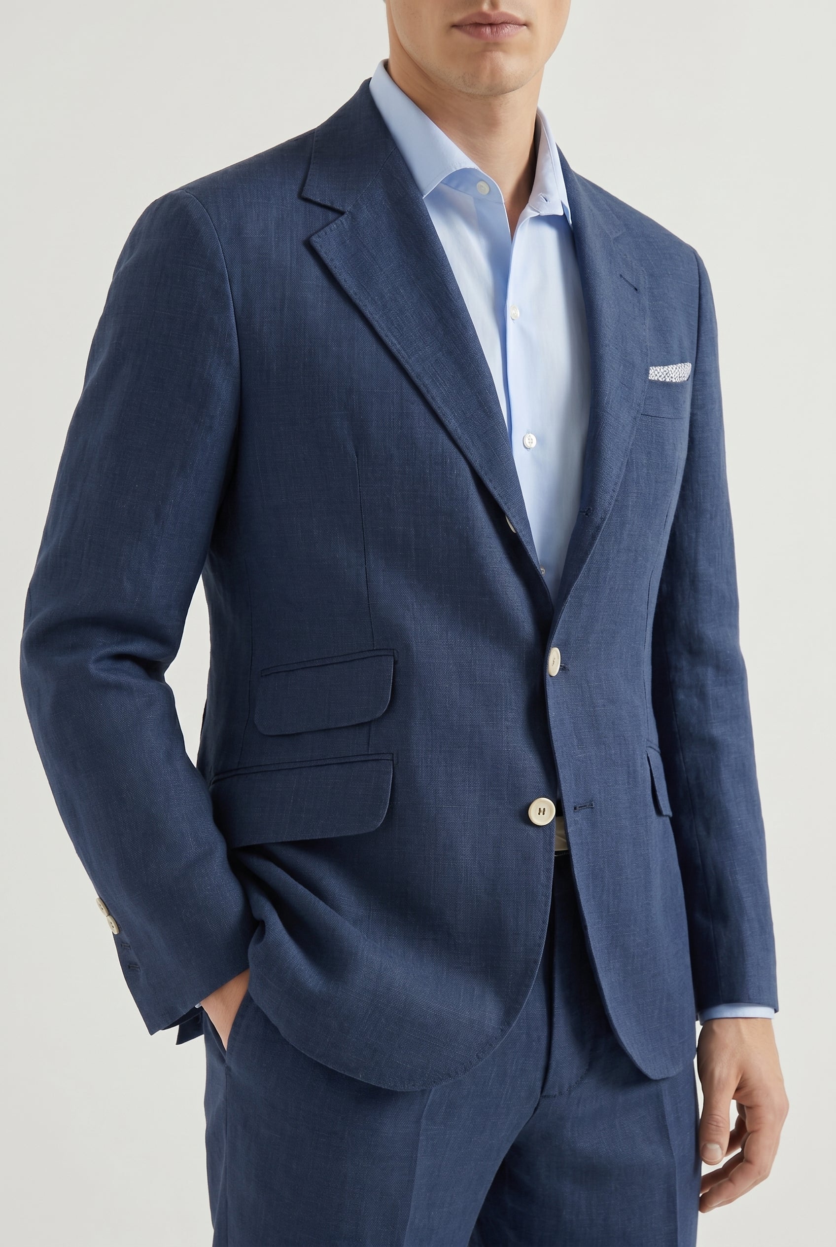 BRUNELLO CUCINELLI MEN'S NAVY LINEN TAILORED SUIT