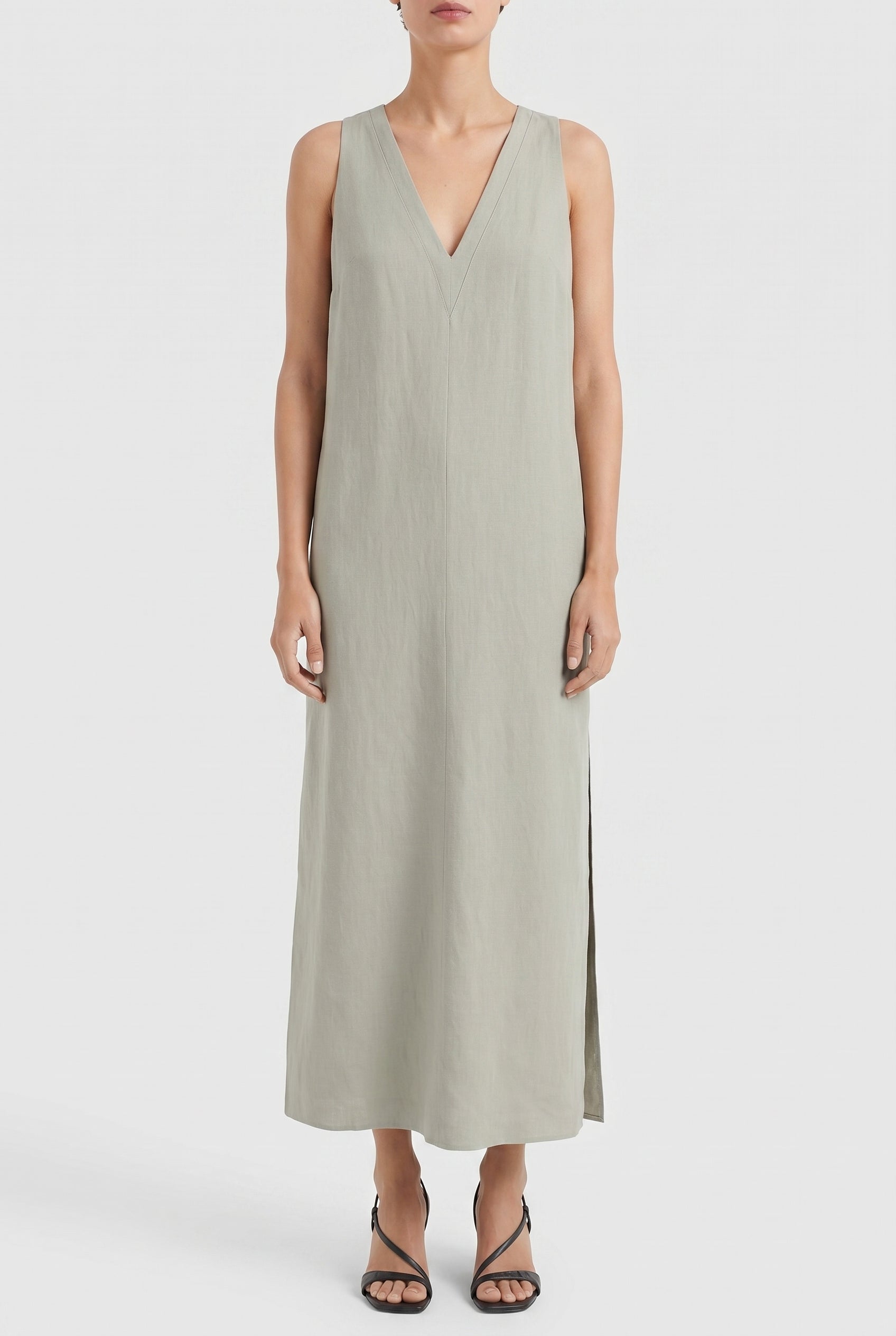 BRUNELLO CUCINELLI WOMEN'S LIGHT GREEN LINEN BLEND DRESS