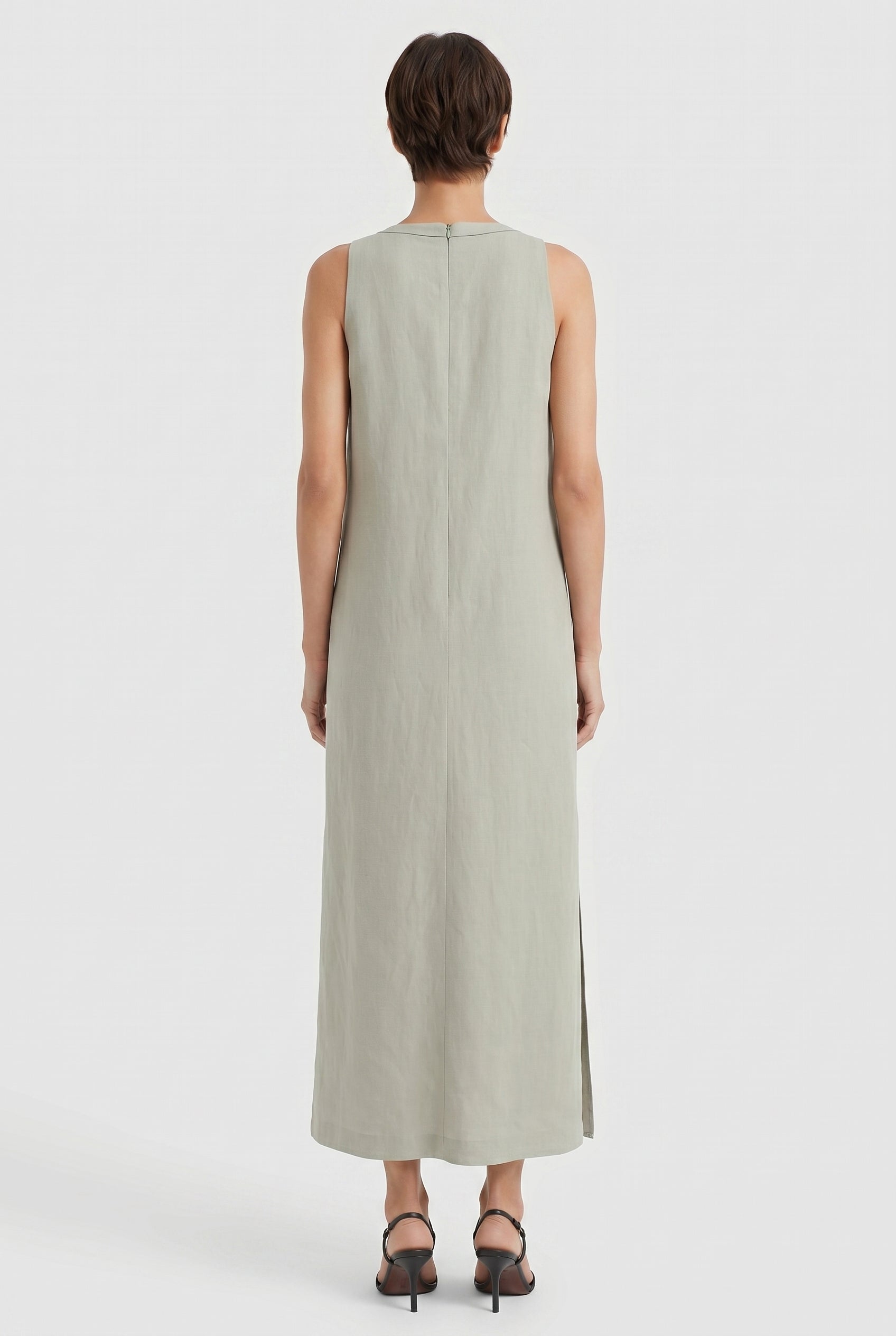 BRUNELLO CUCINELLI WOMEN'S LIGHT GREEN LINEN BLEND DRESS