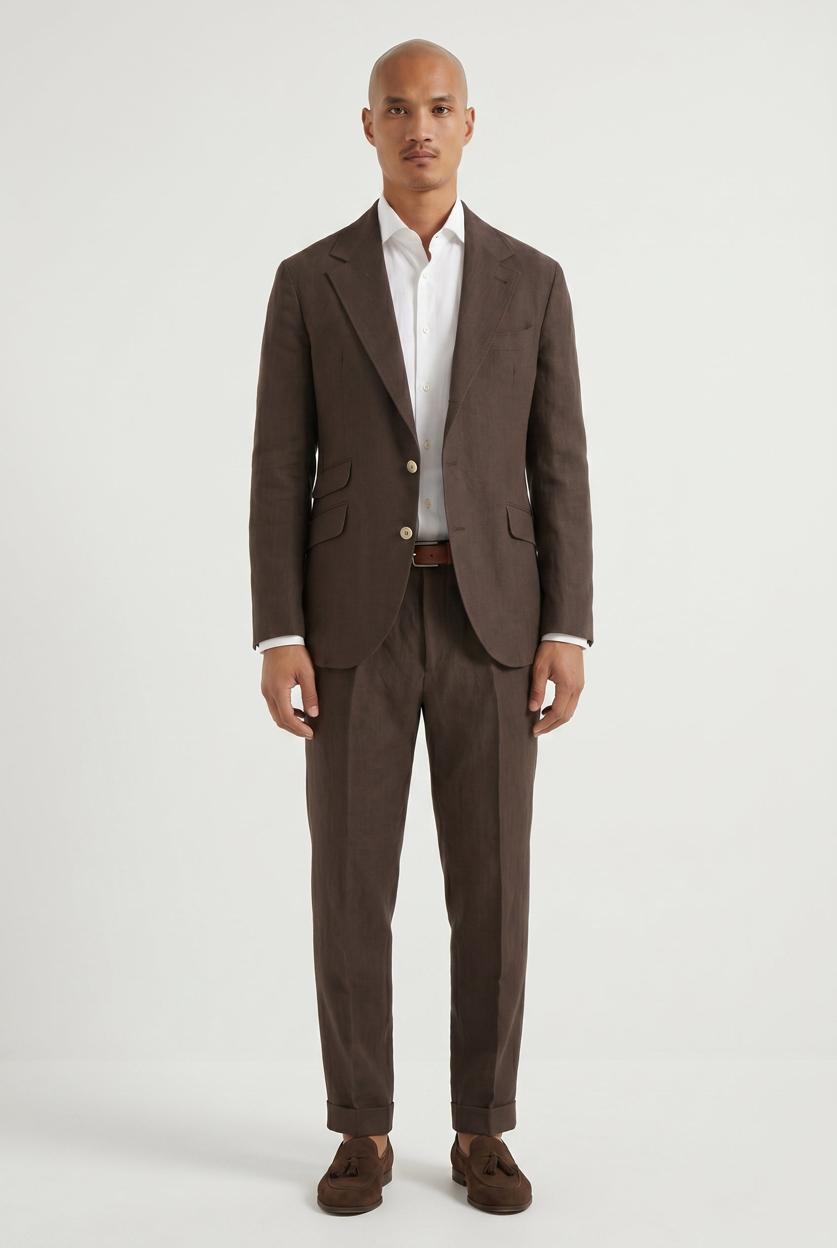BRUNELLO CUCINELLI MEN'S DARK BROWN LINEN SUIT