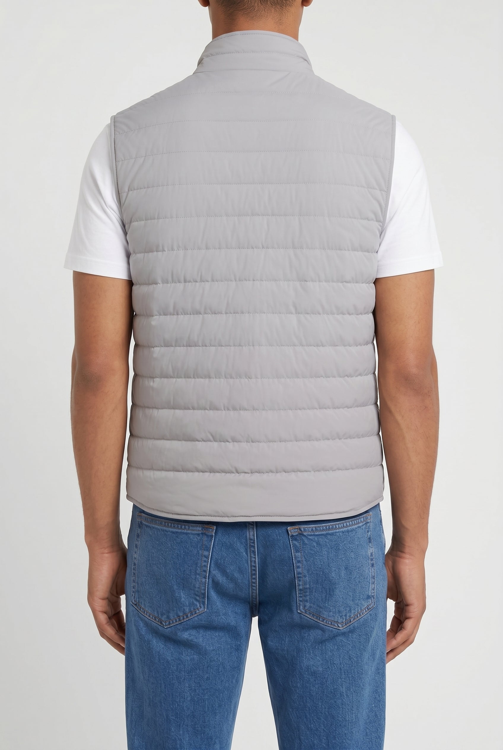 BRUNELLO CUCINELLI MEN'S LIGHT GREY QUILTED VEST