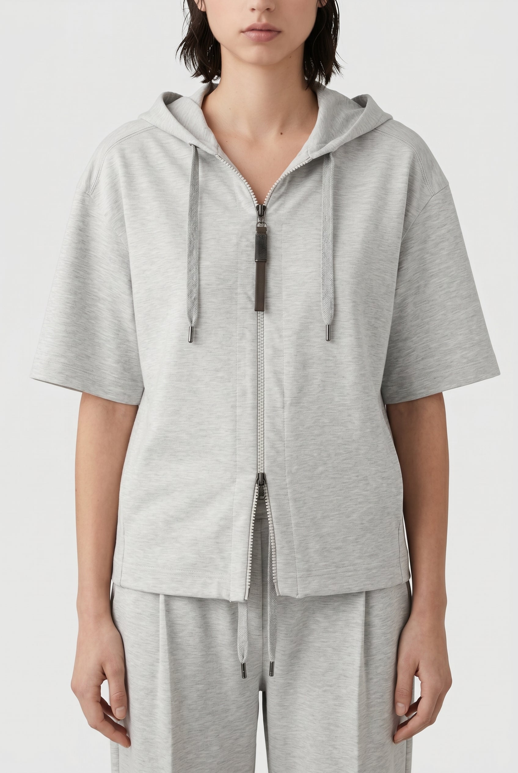BRUNELLO CUCINELLI WOMEN'S LIGHT GREY RELAXED HOODIE