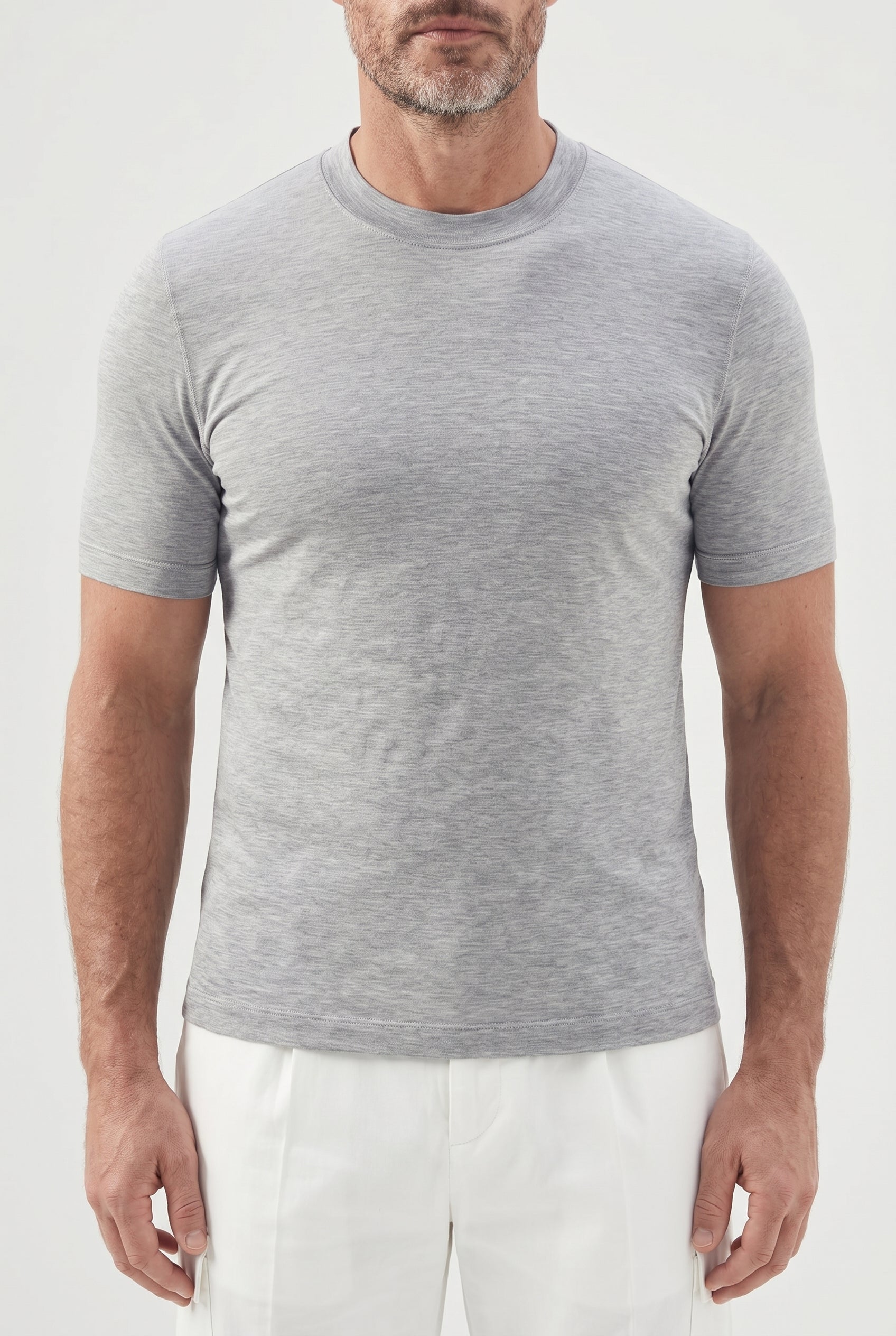 BRUNELLO CUCINELLI MEN'S LIGHT GREY SILK SHIRT