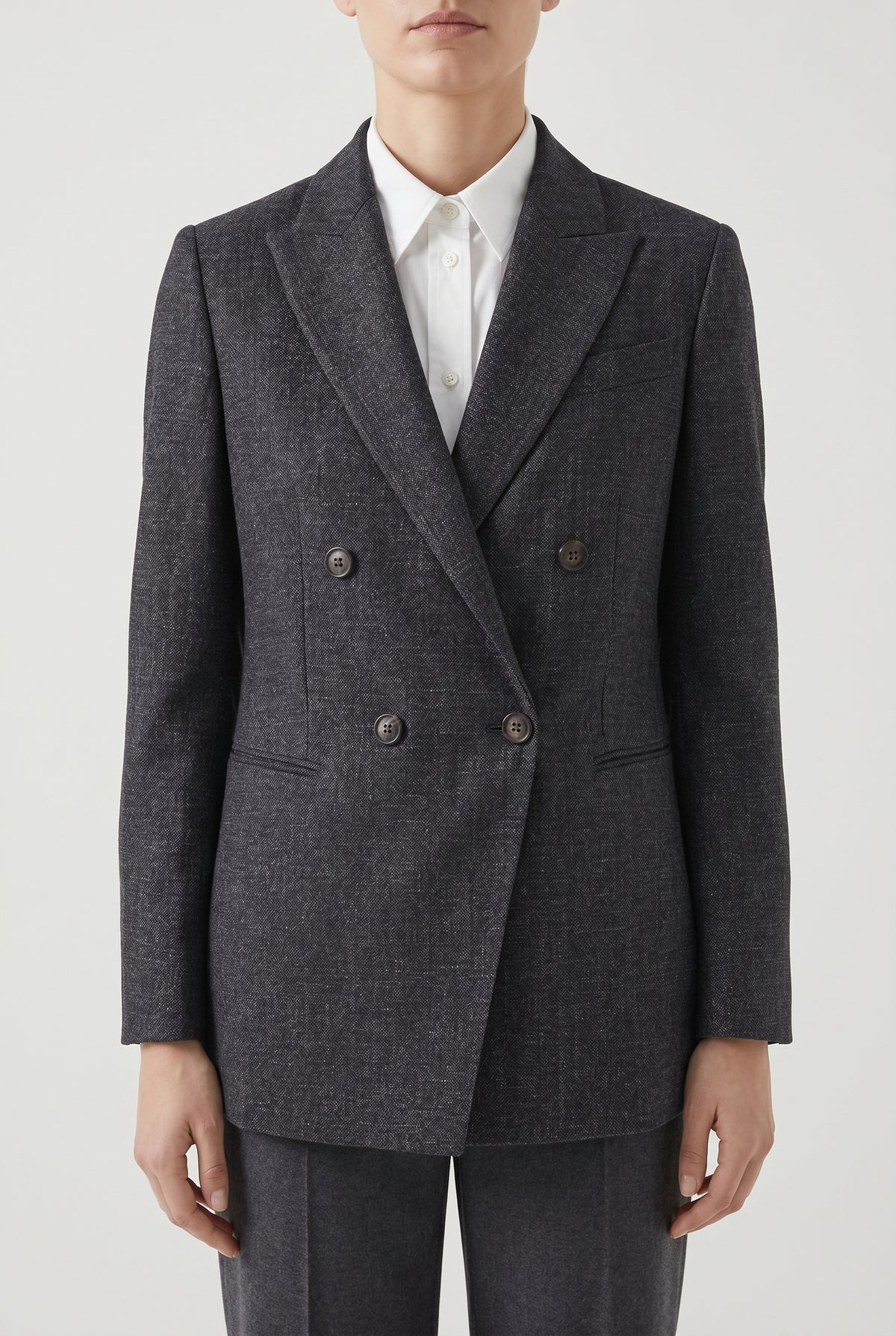 BRUNELLO CUCINELLI WOMEN'S DARK GREY DOUBLE BREASTED BLAZER