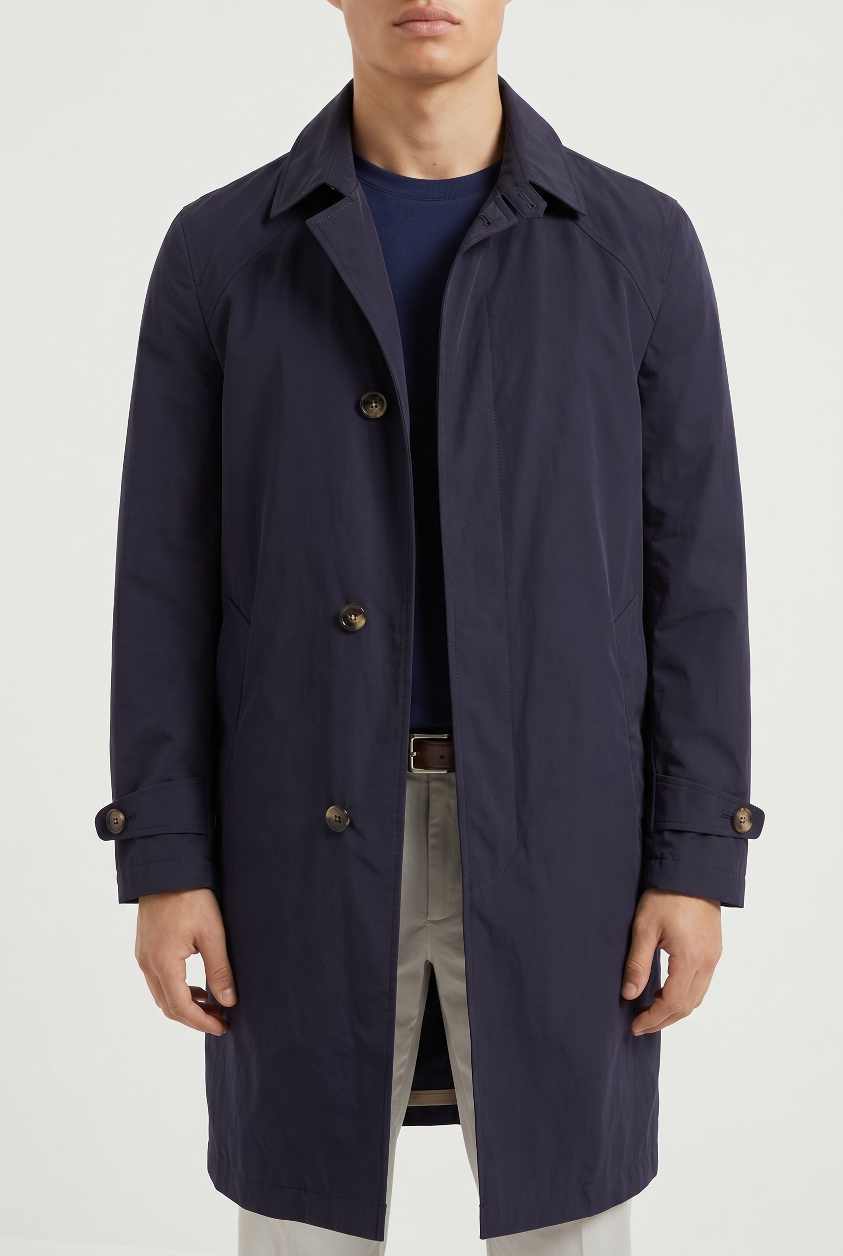 BRUNELLO CUCINELLI MEN'S DARK BLUE TAILORED COAT