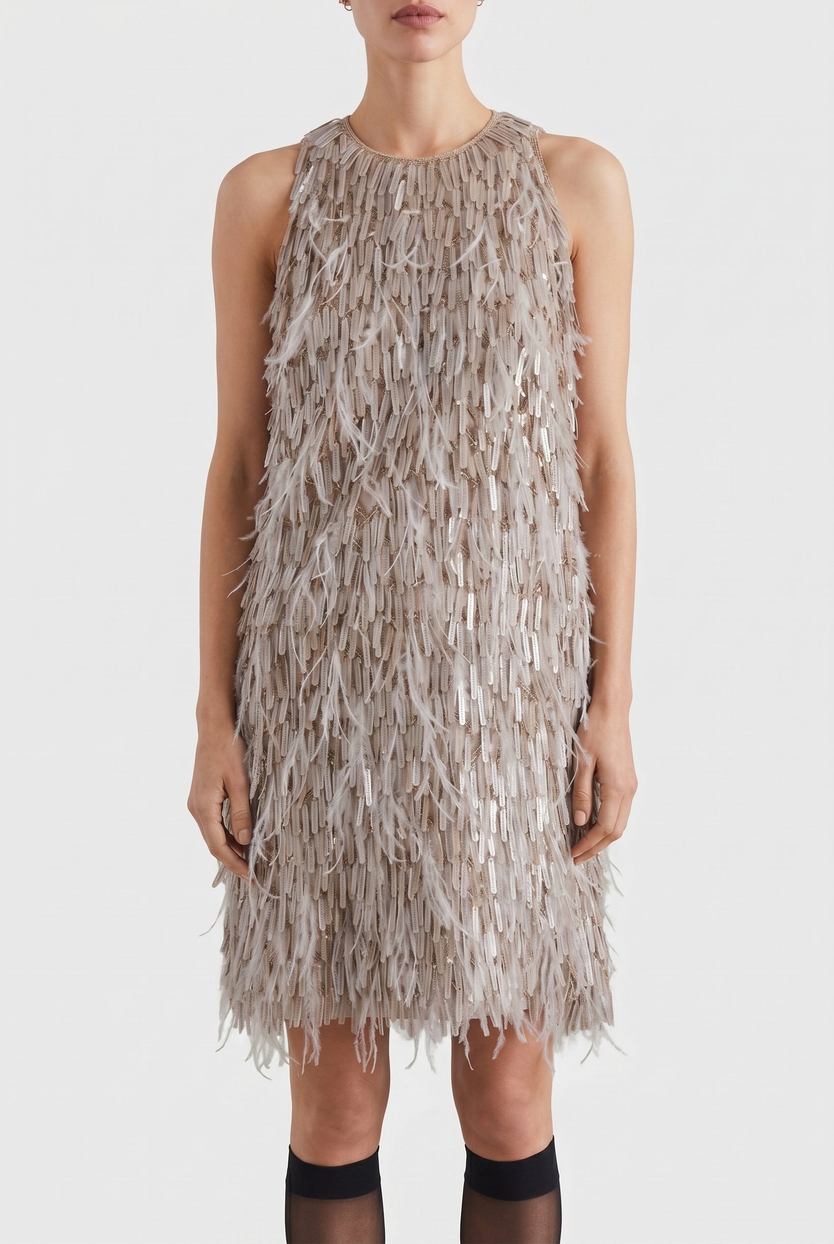 BRUNELLO CUCINELLI WOMEN'S BEIGE SLEEVELESS SHIFT DRESS