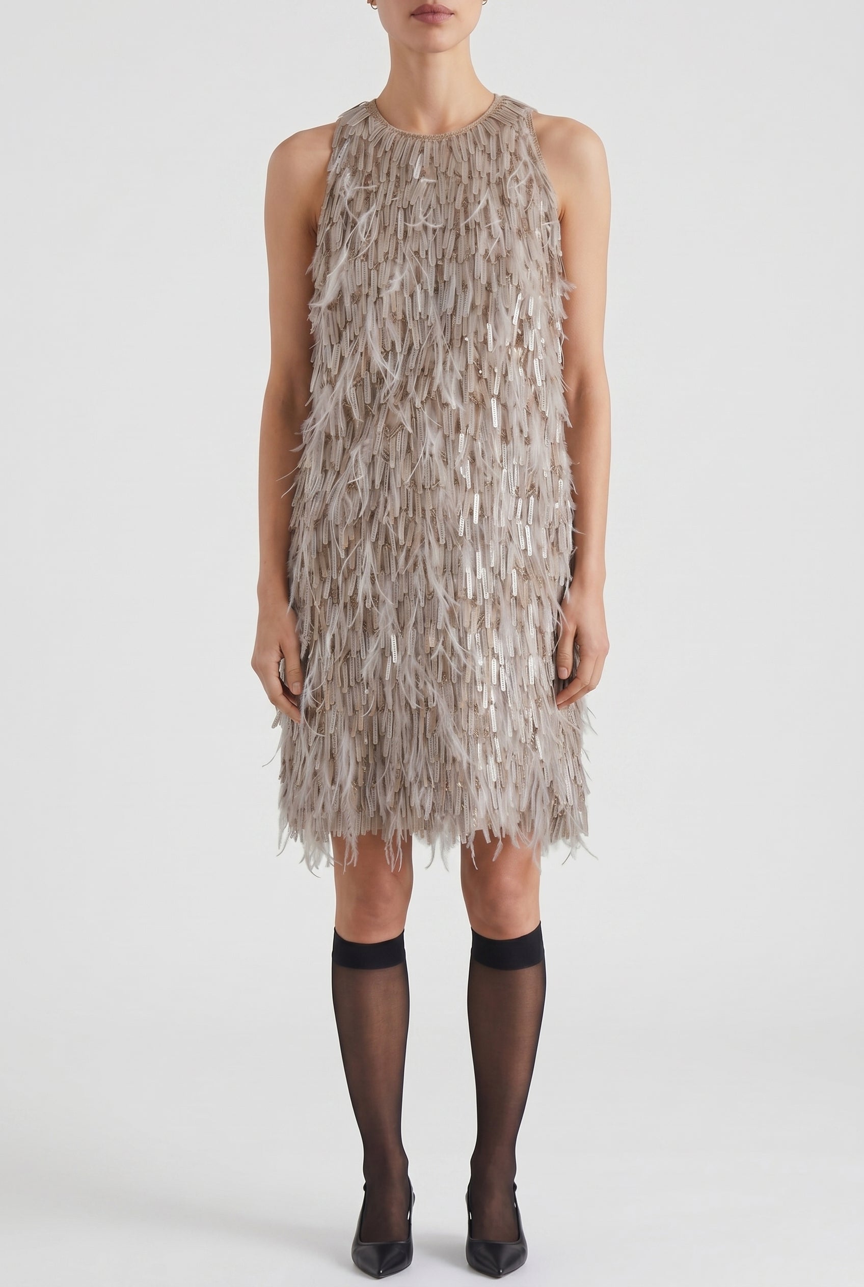 BRUNELLO CUCINELLI WOMEN'S BEIGE SLEEVELESS SHIFT DRESS